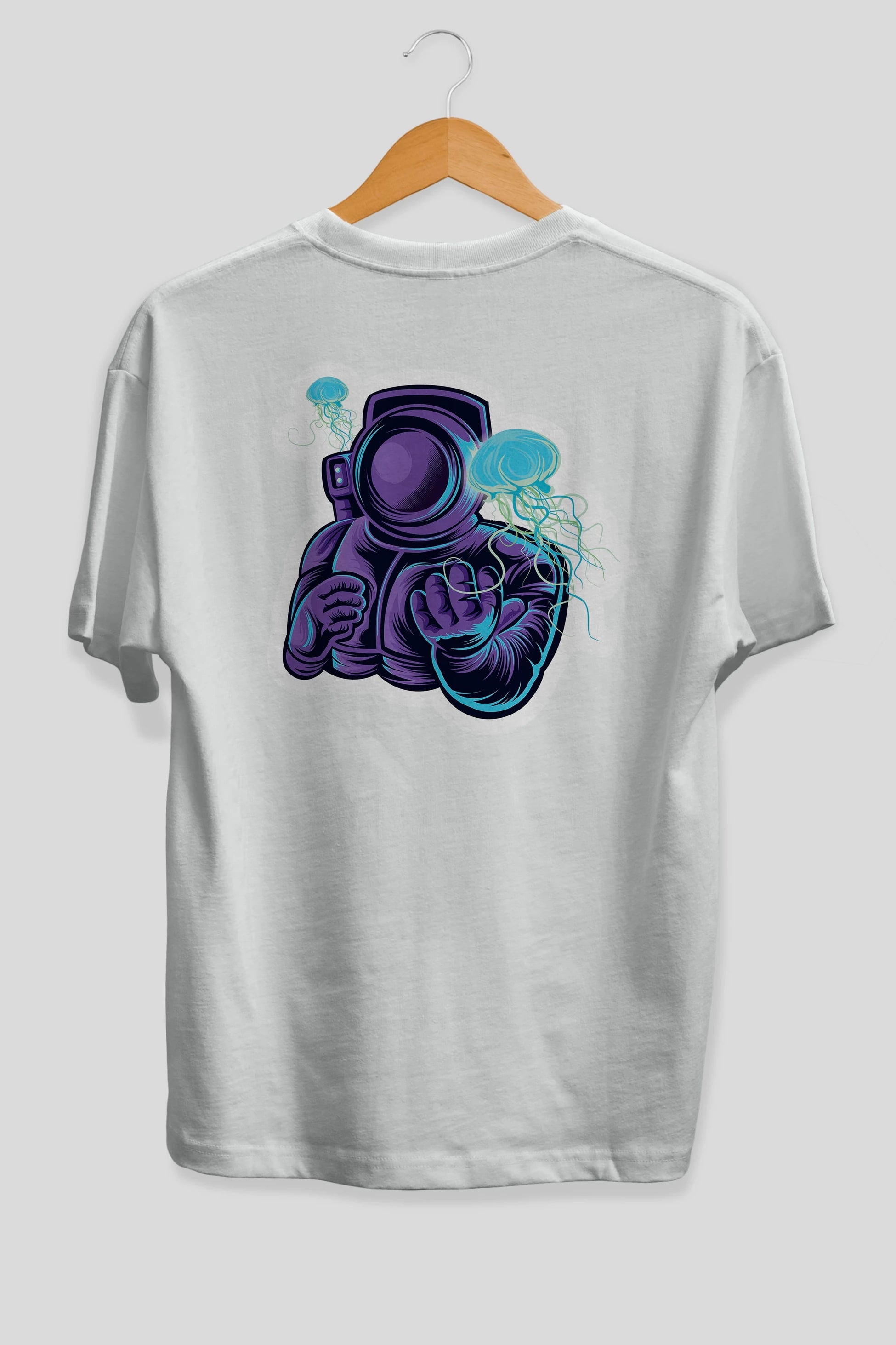 Astronaut and Jellyfish Sticker Arka Baskılı Oversize t-shirt Erkek Kadın Unisex