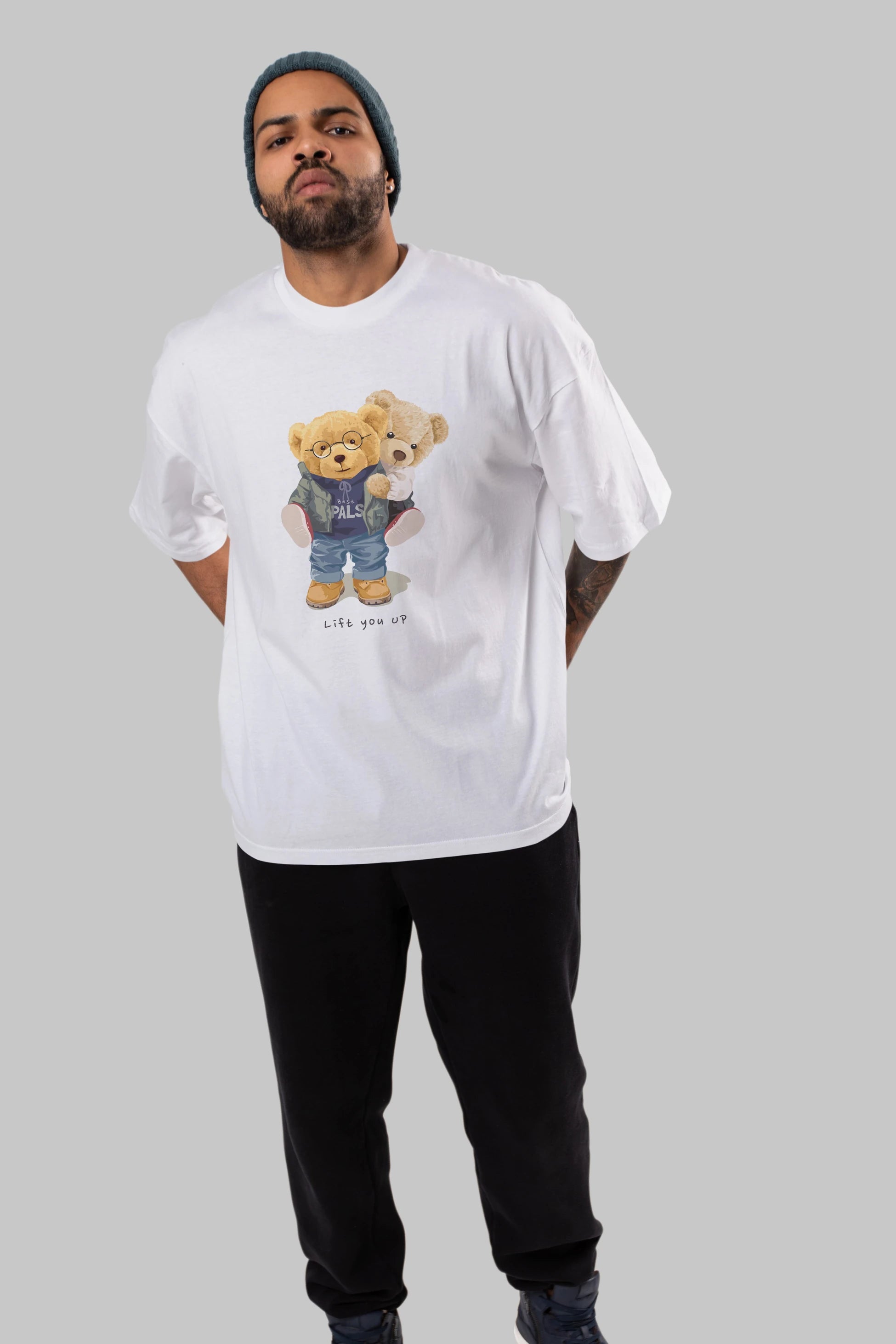 Teddy Bear Lift You Up Ön Baskılı Oversize t-shirt Erkek Kadın Unisex %100 Pamuk