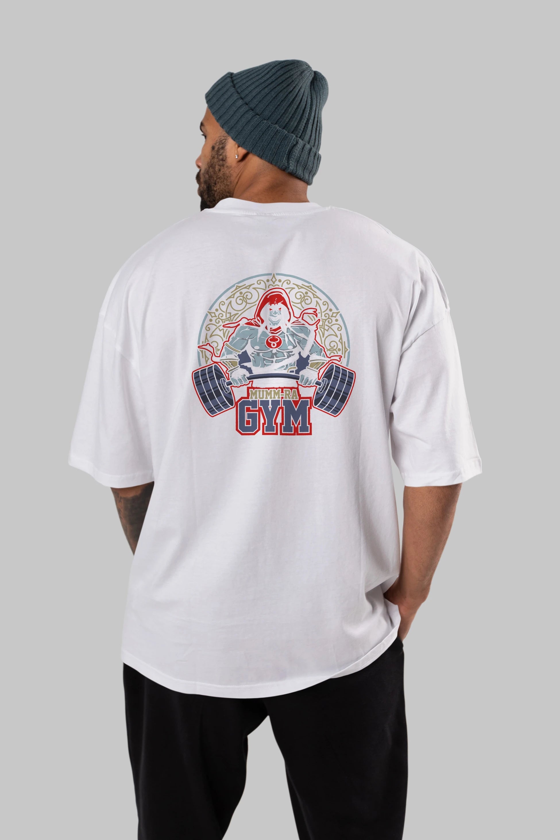 Mumm-ra GYM Arka Baskılı Oversize t-shirt Erkek Kadın Unisex %100 Pamuk Bisiklet Yaka tişort