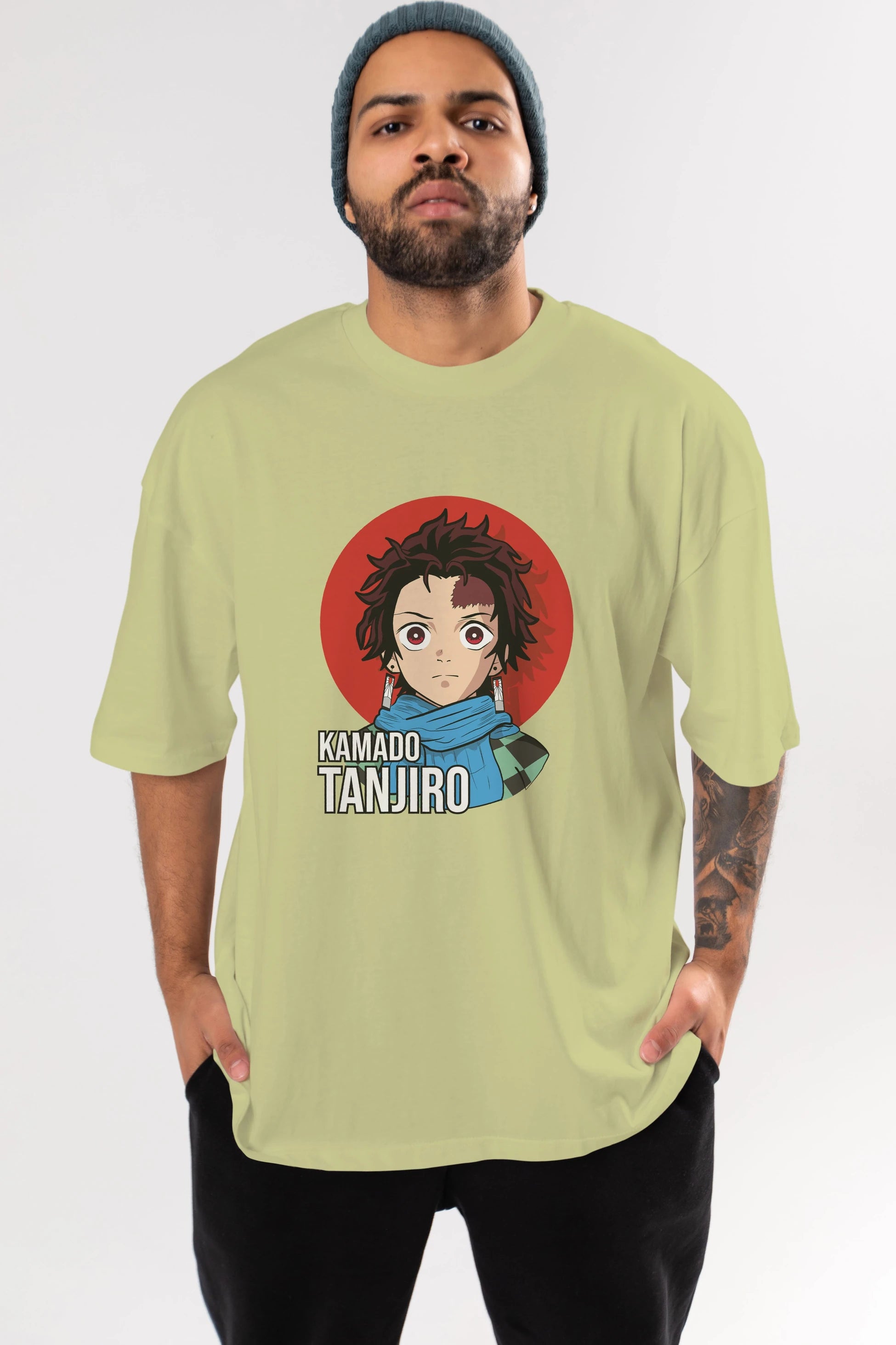 TANJIRO KAMADO Anime Ön Baskılı Oversize t-shirt %100 pamuk Erkek Kadın Unisex