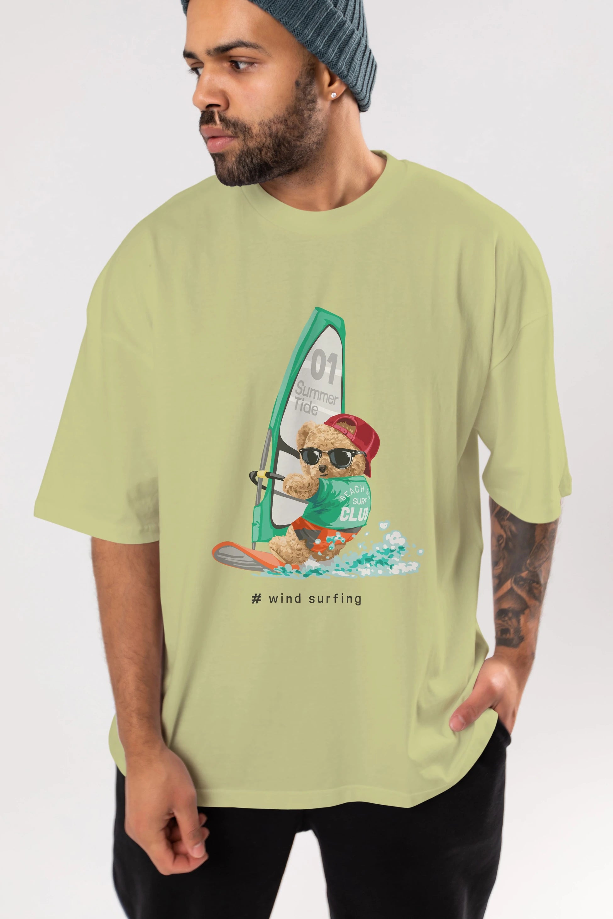 Teddy Bear Summer Tide Ön Baskılı Oversize t-shirt Erkek Kadın Unisex %100 Pamuk