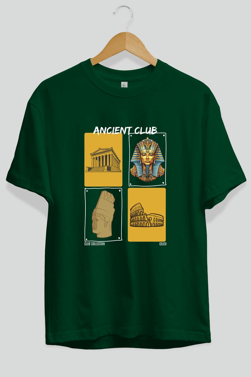 Ancient Club ön Baskılı Oversize t-shirt Erkek Kadın %100 Pamuk Bisiklet Yaka tişort