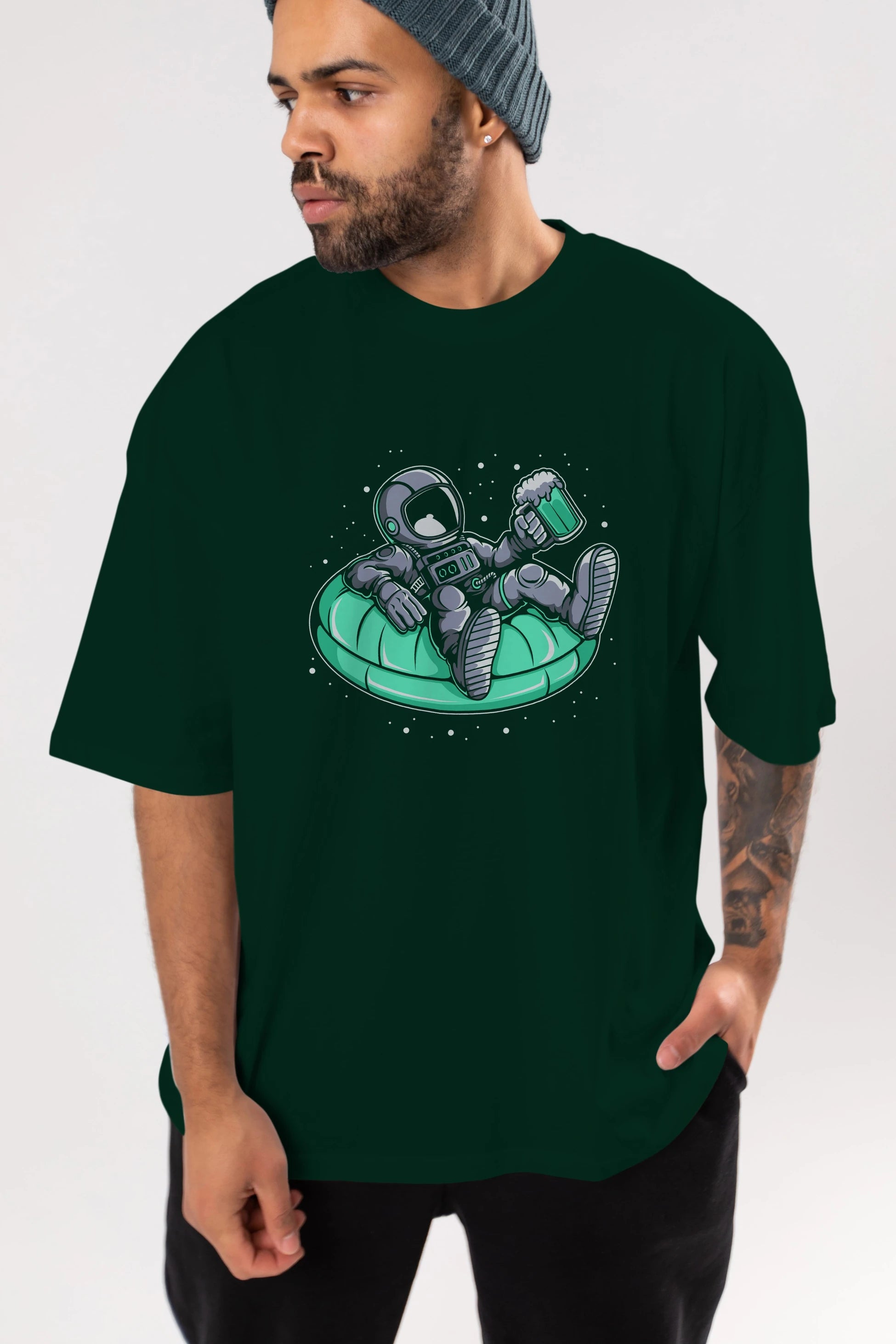 Astronaut Pool Float Ön Baskılı Oversize t-shirt Erkek Kadın Unisex