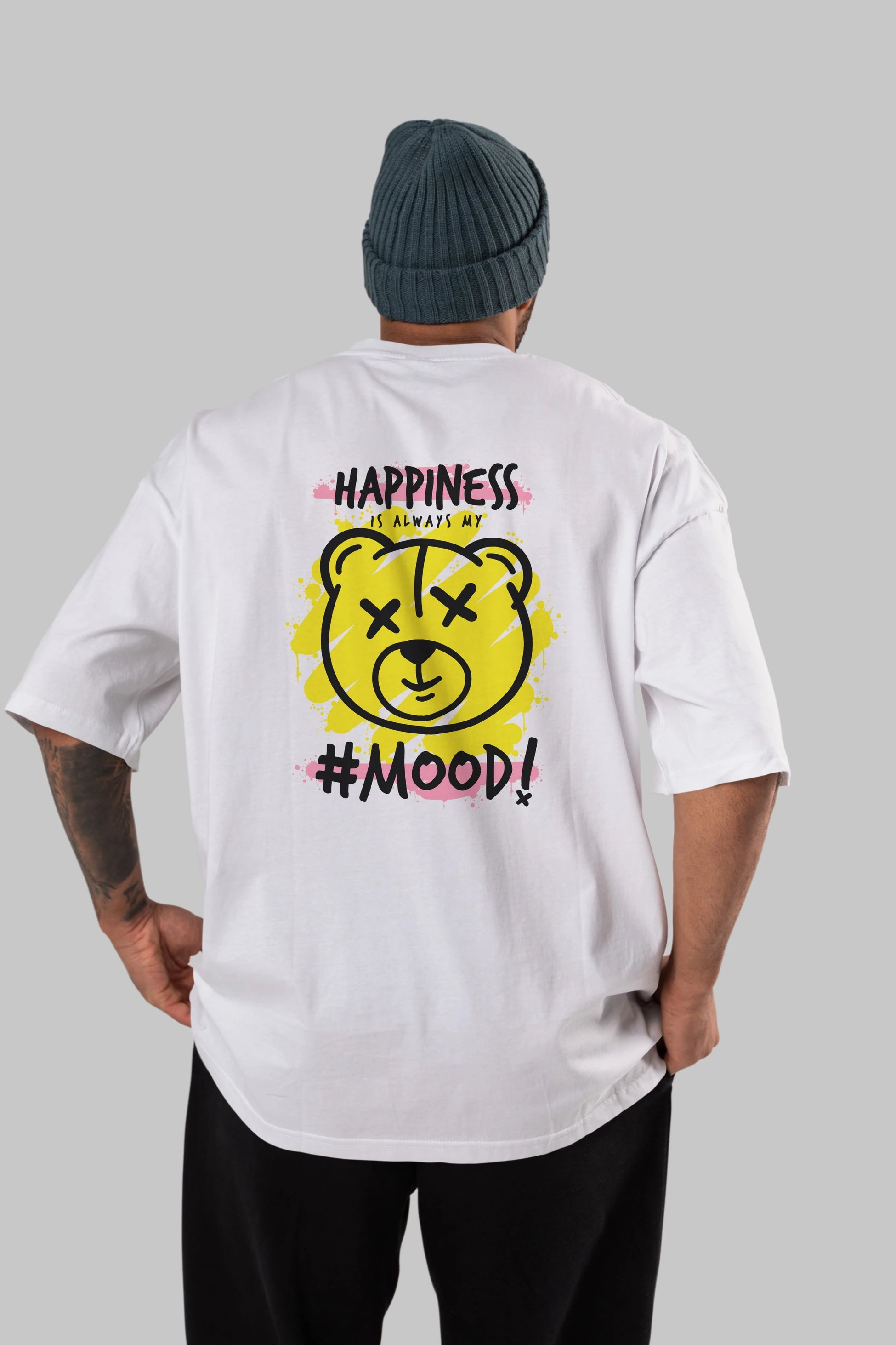 Happiness Mood Bear Arka Baskılı Oversize t-shirt Erkek Kadın Unisex
