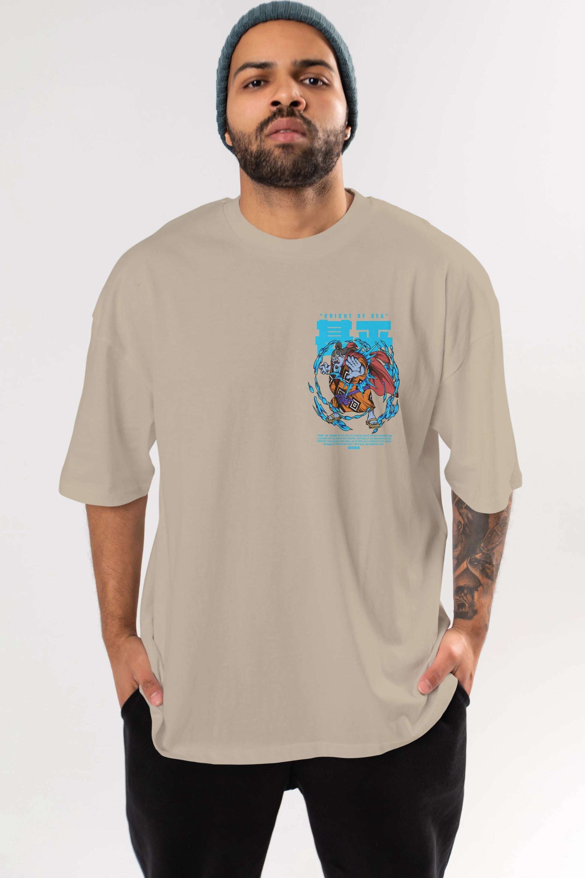 Jinbei Ön Sol Baskılı Oversize t-shirt Erkek Kadın Unisex %100 Pamuk Bisiklet Yaka tişort