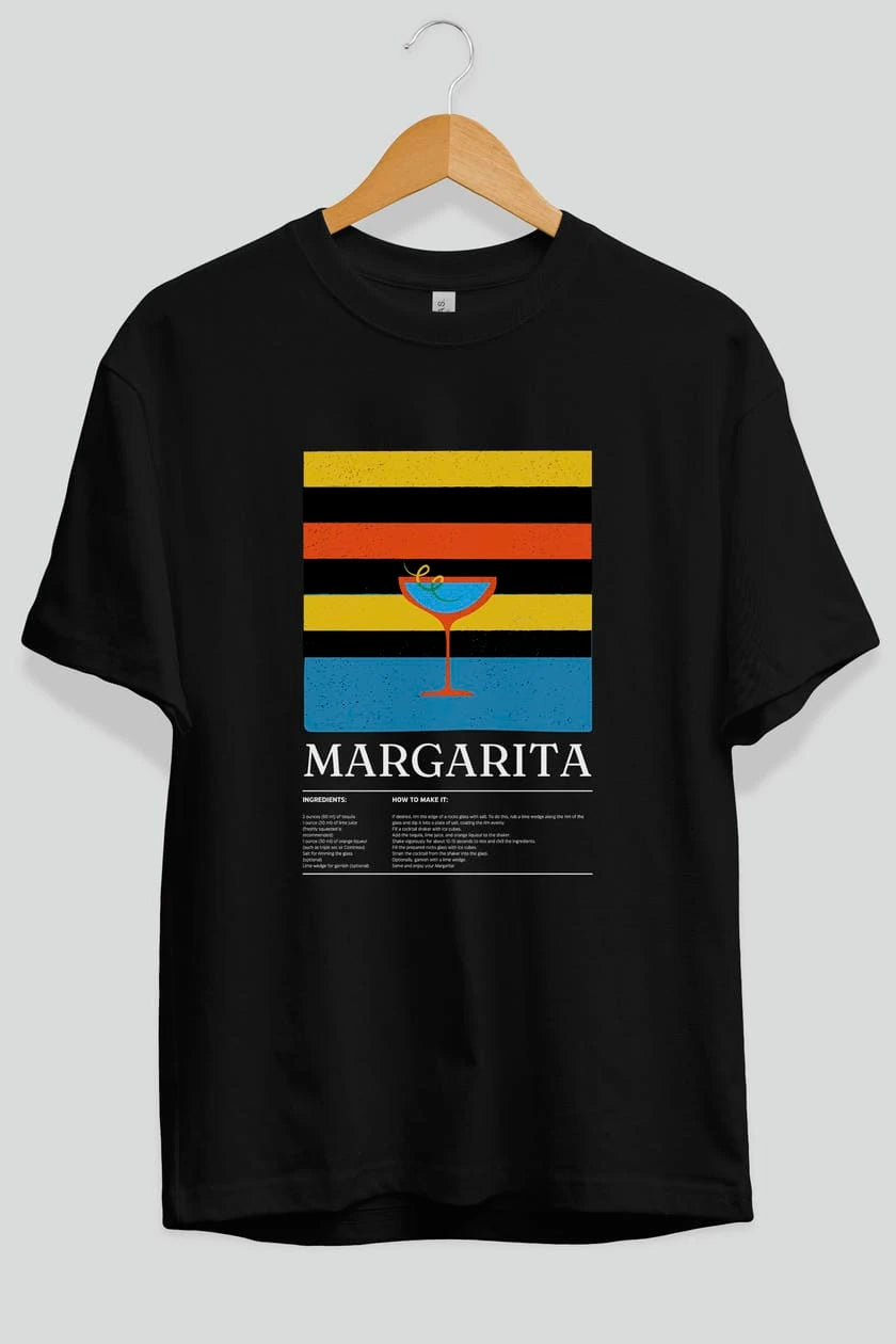 Margarita Kokteyl Ön Baskılı Oversize t-shirt Erkek Kadın %100 Pamuk Bisiklet Yaka tişort