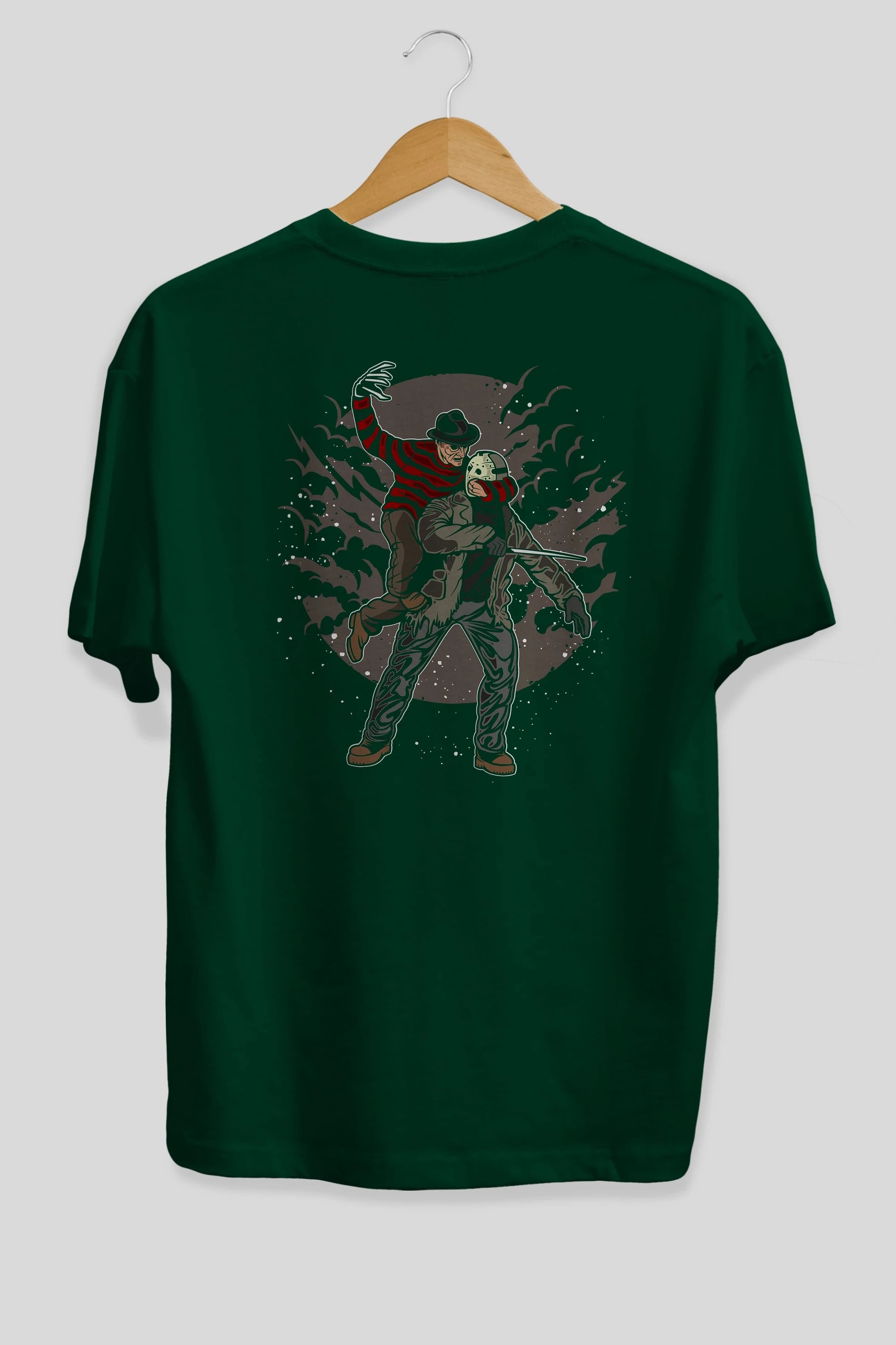 FREDDY VS JASON Arka Baskılı Oversize t-shirt Erkek Kadın Unisex %100 Pamuk