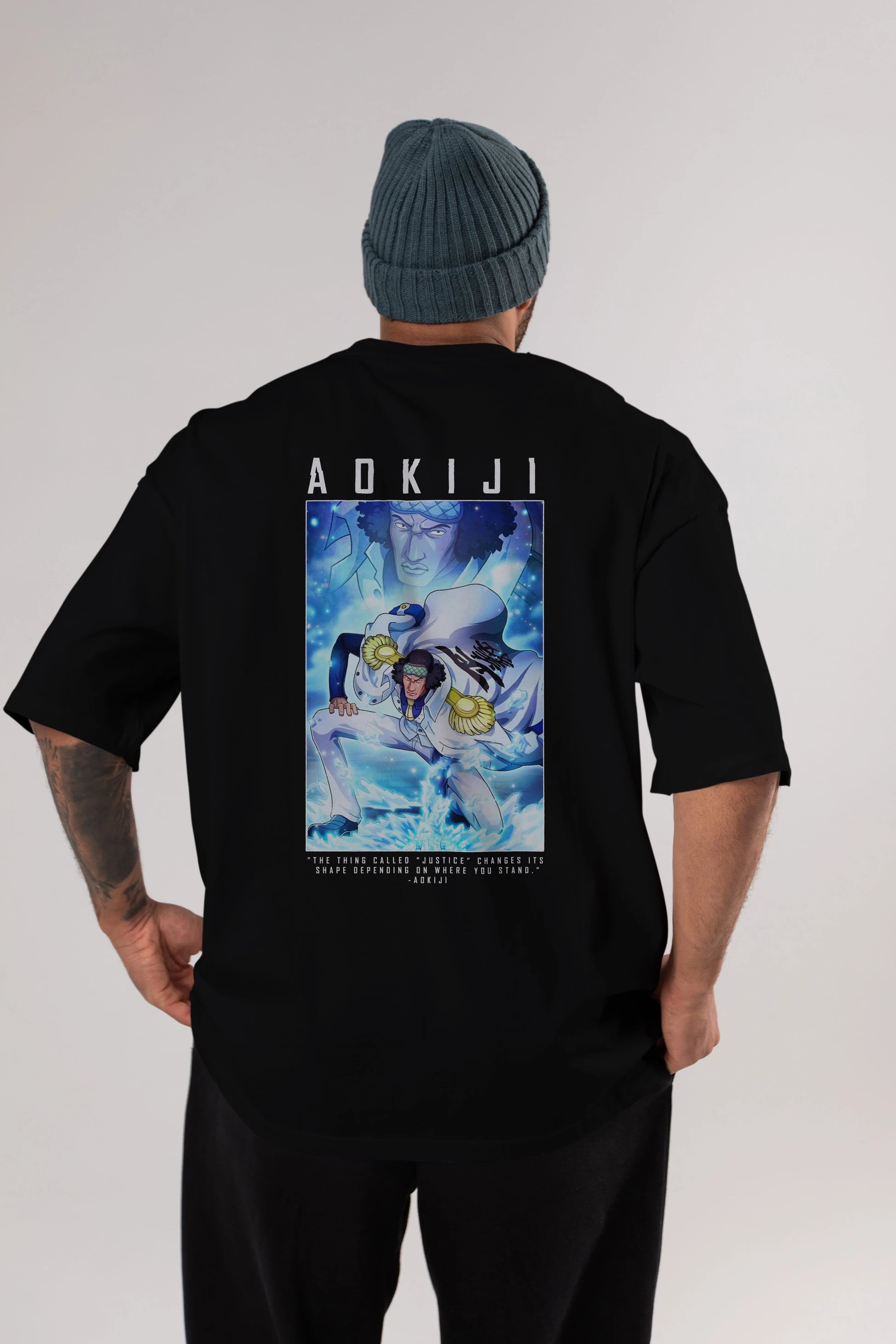 Kuzan Anime Arka Baskılı Oversize t-shirt Erkek Kadın Unisex %100 pamuk tişort