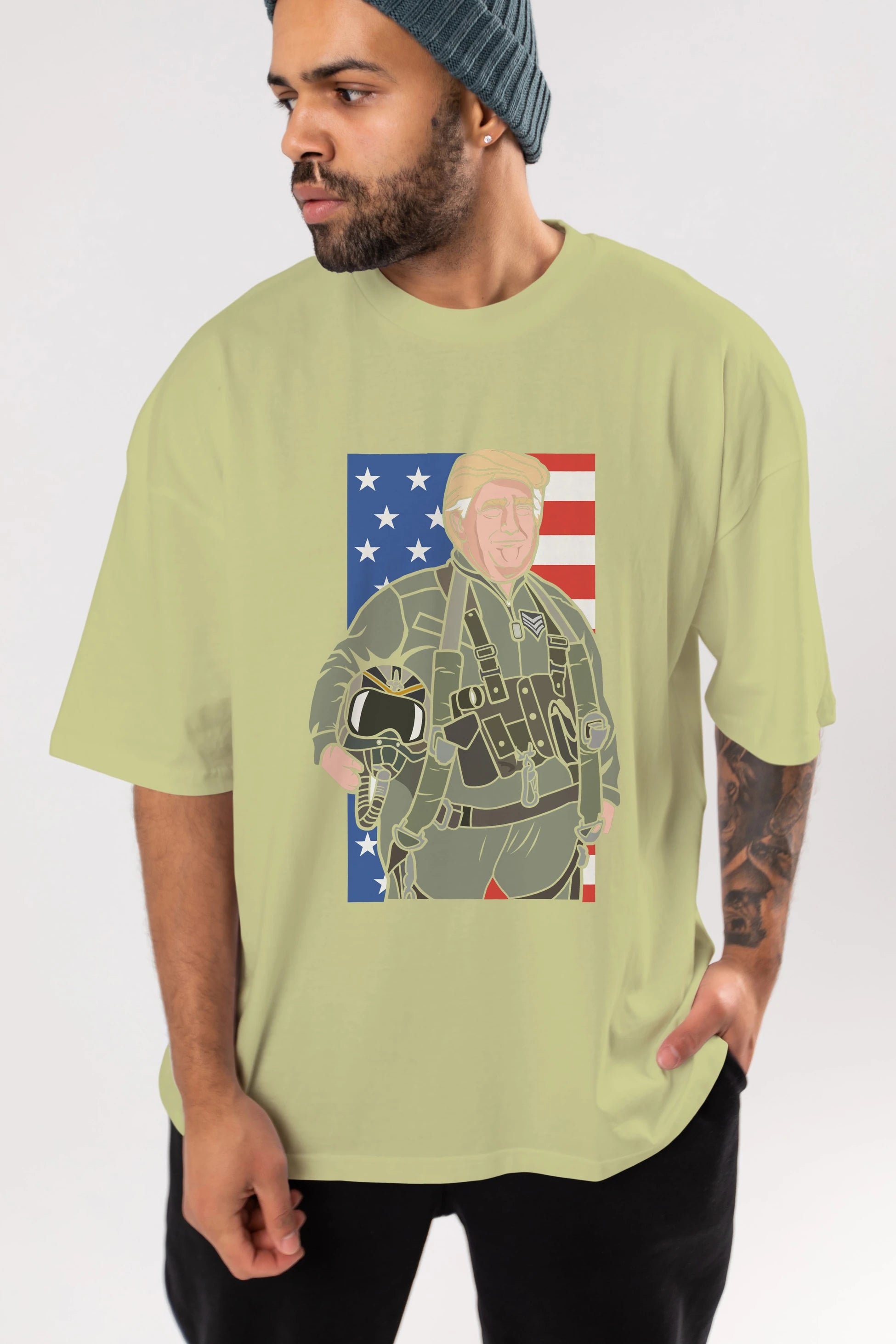 Trump Jetplane Pilot Ön Baskılı Oversize t-shirt Erkek Kadın Unisex %100 Pamuk tişort