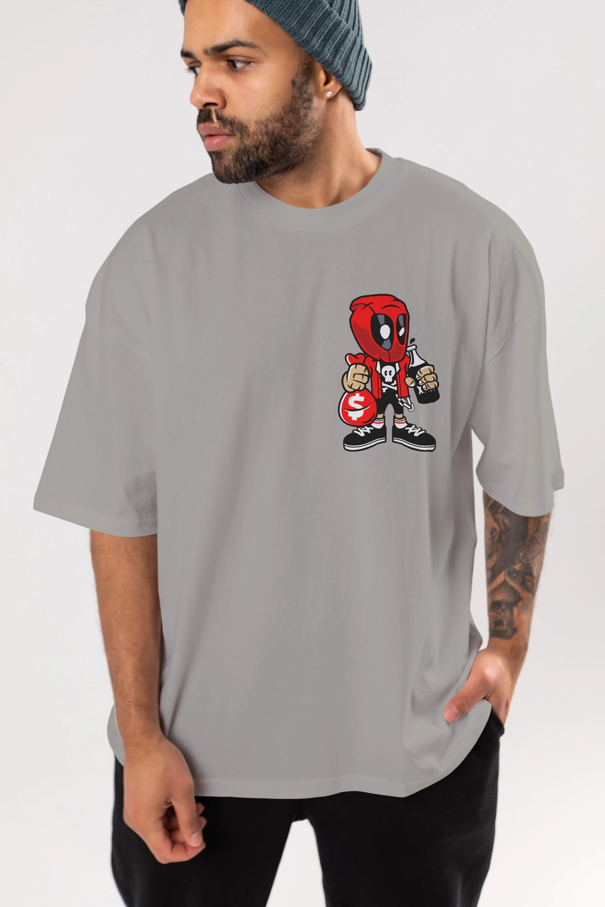 Deadpool (20) Ön Sol Baskılı Oversize t-shirt Erkek Kadın Unisex %100 Pamuk Bisiklet Yaka tişort