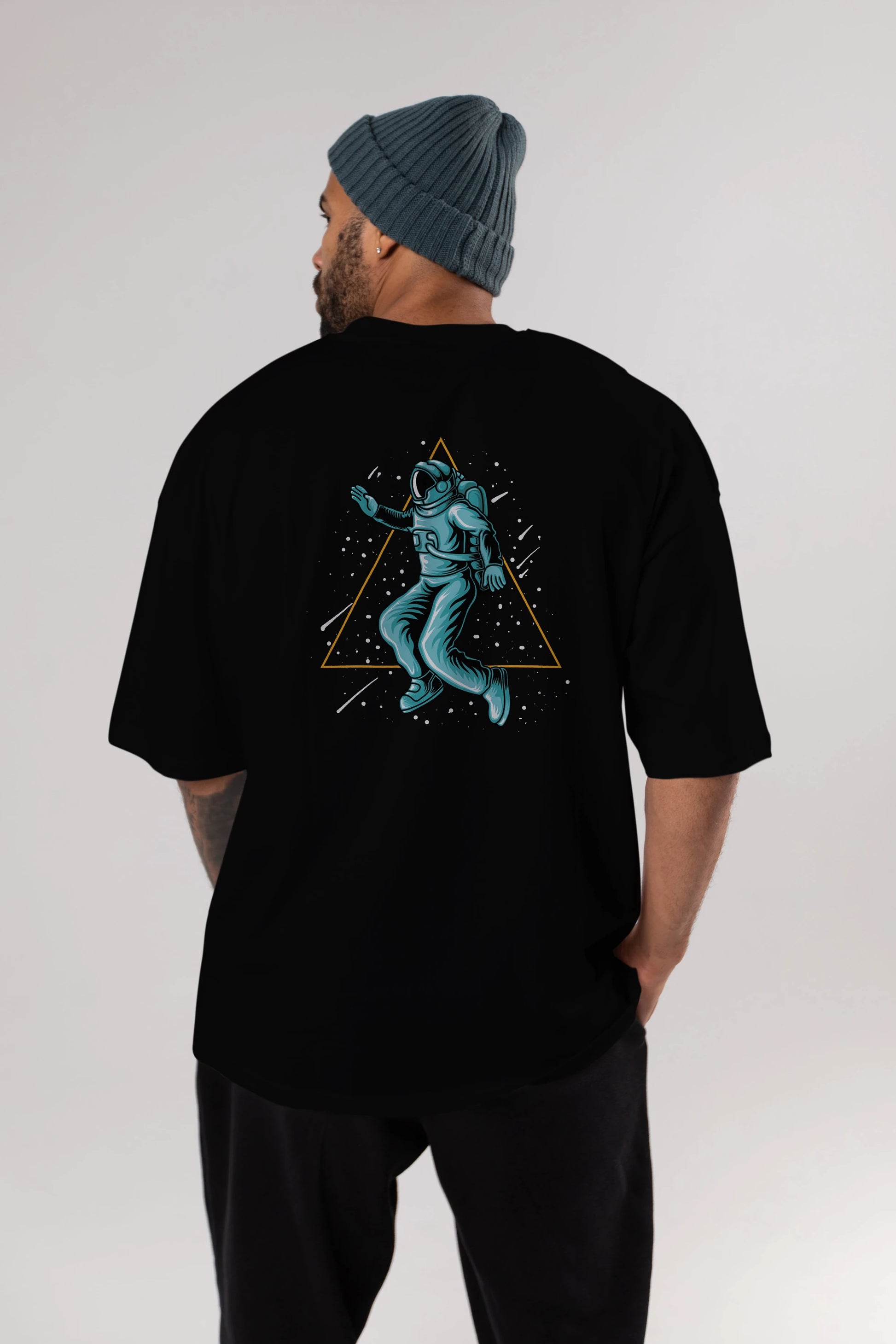 Astronaut Starry Triangle Arka Baskılı Oversize t-shirt Erkek Kadın Unisex
