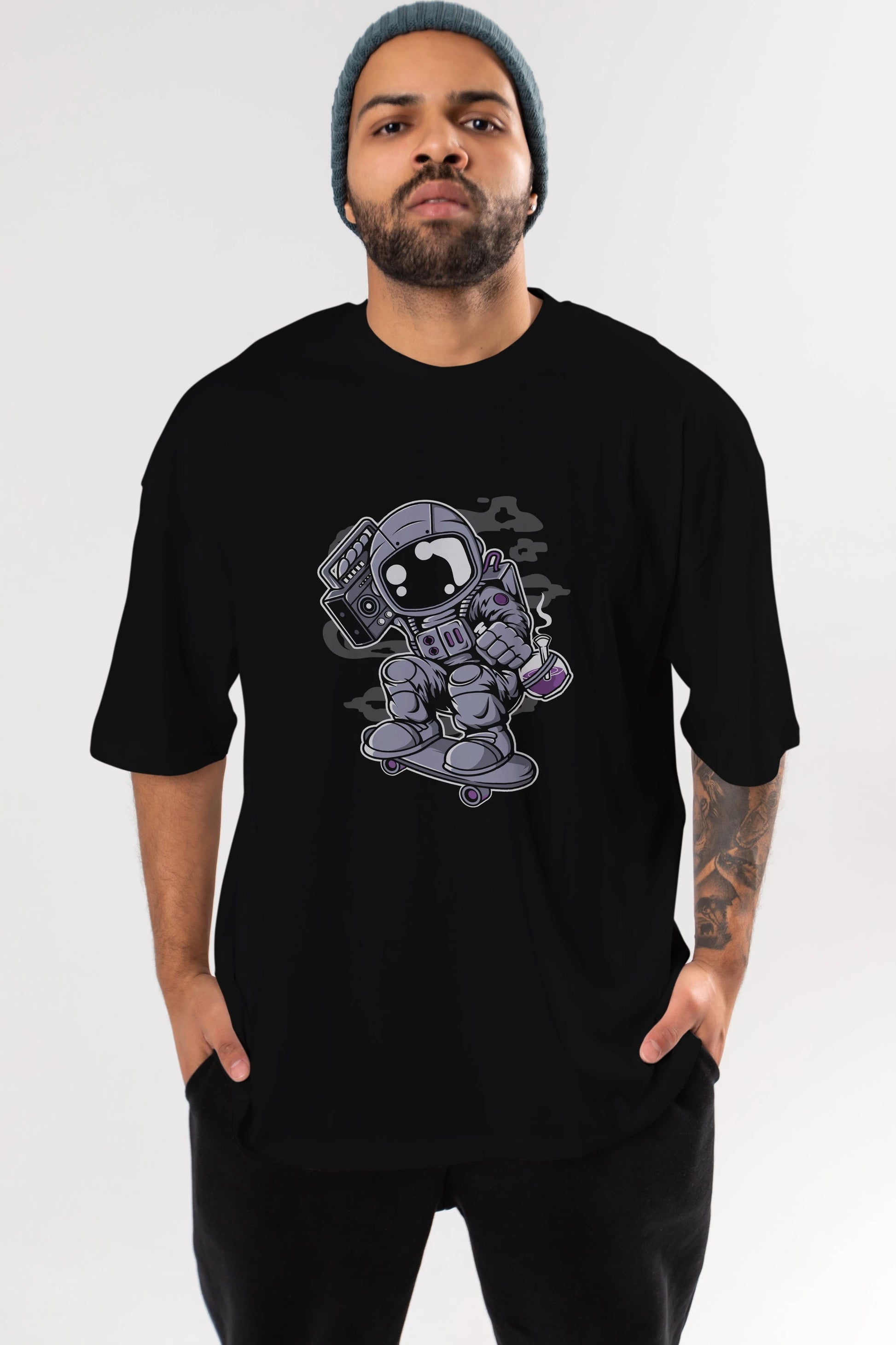 Astroanut Skater Boombox Ön Baskılı Oversize t-shirt Erkek Kadın Unisex