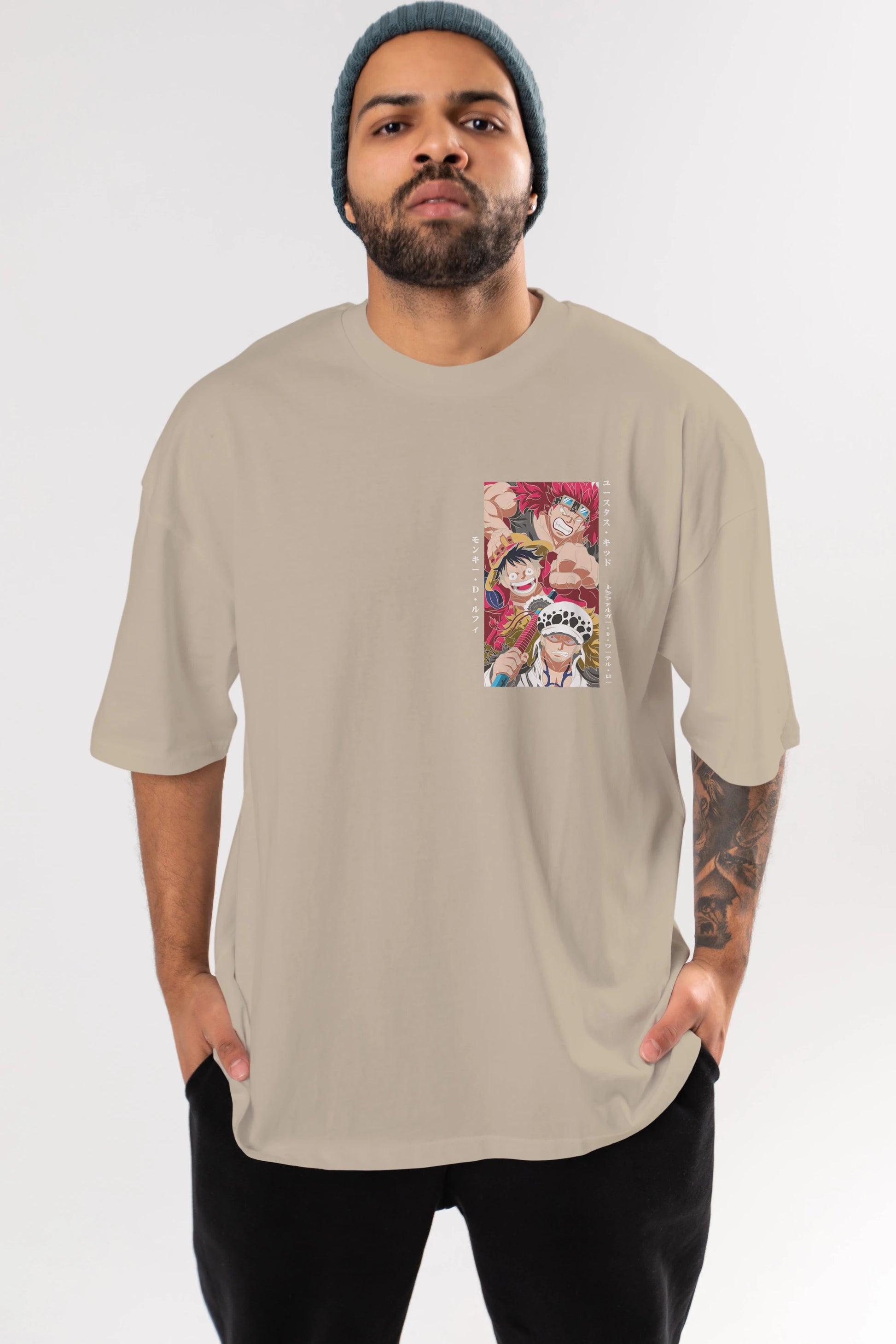 SUPER NOVAS one piece Ön Sol Baskılı Oversize t-shirt Erkek Kadın Unisex %100 Pamuk Bisiklet Yaka tişort