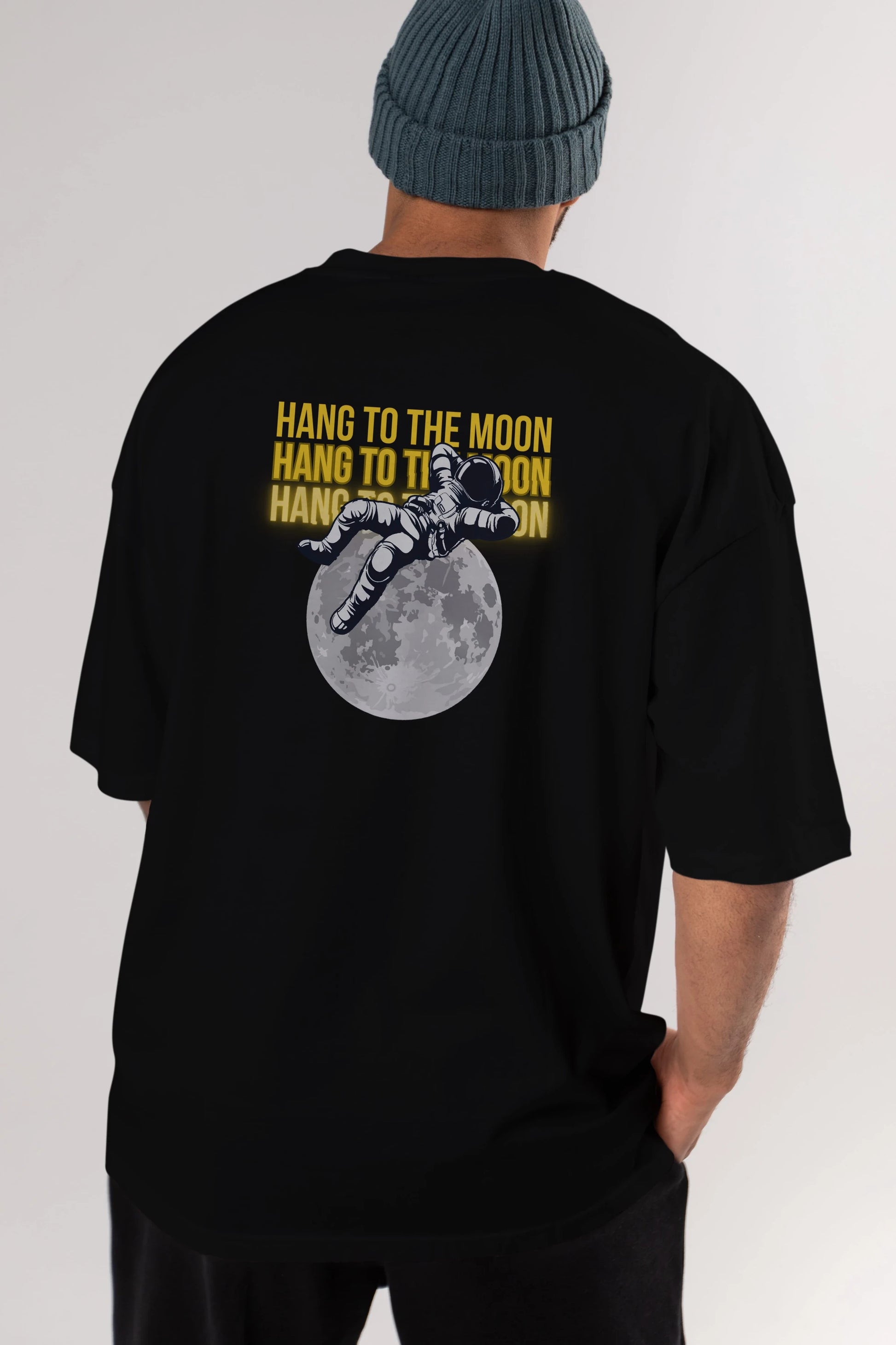Hang to the Moon Yazılı Arka Baskılı Oversize t-shirt Erkek Kadın Unisex