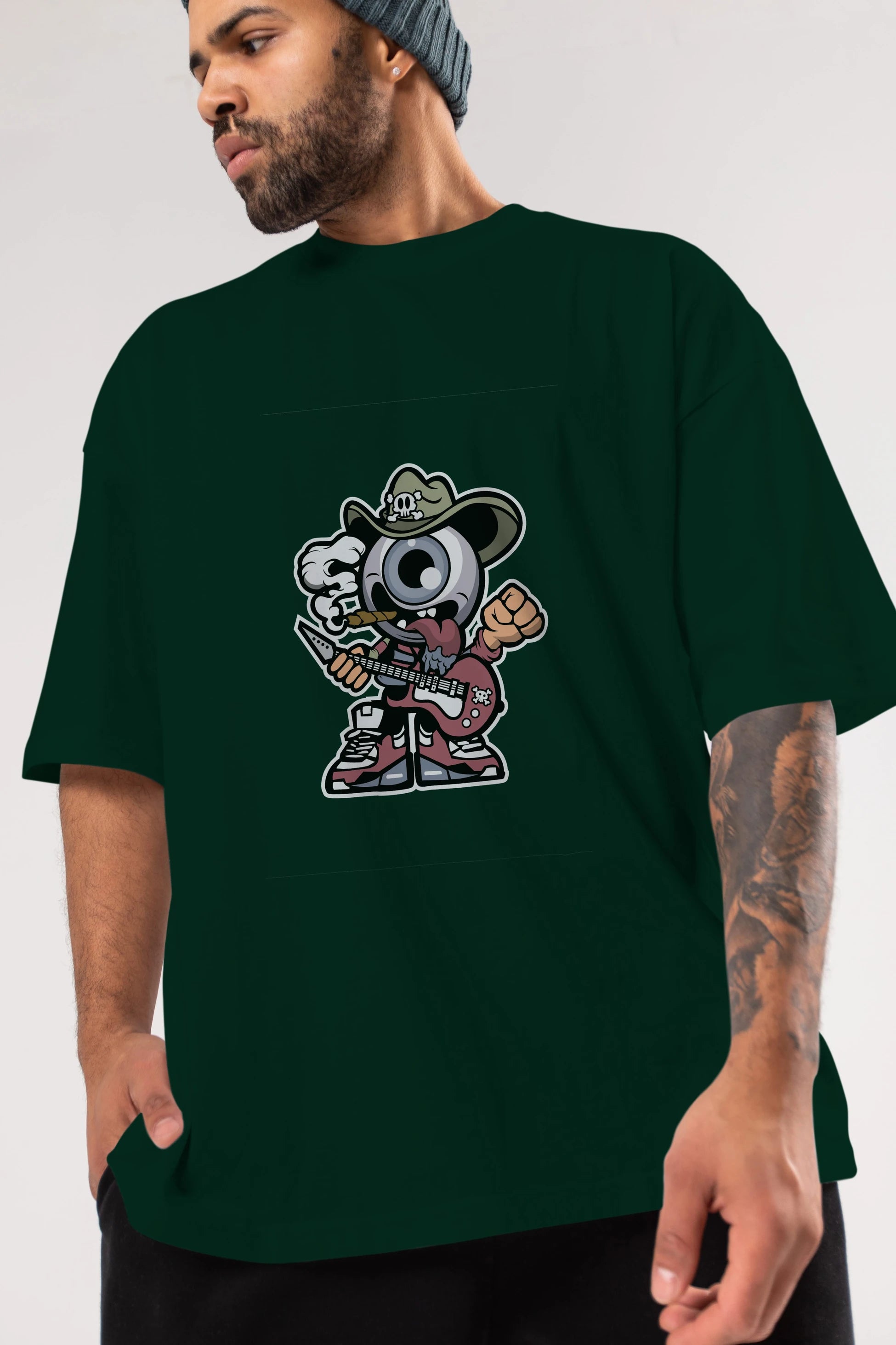 Eyeball Rockstar Cowboy Ön Baskılı Oversize t-shirt Erkek Kadın Unisex %100 Pamuk tişort