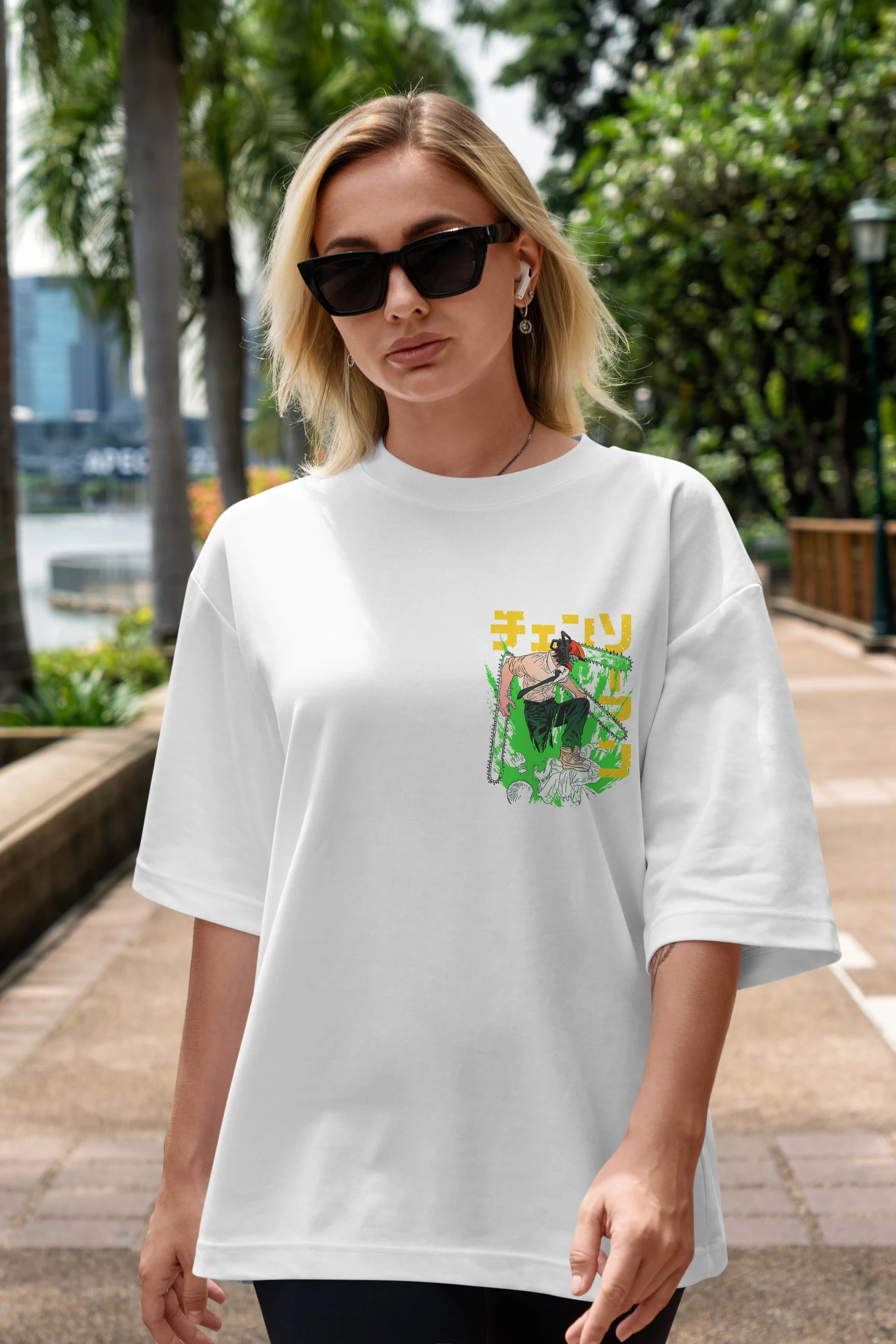 CHAINSAWMAN DENJI Ön Sol Baskılı Oversize t-shirt Erkek Kadın Unisex %100 Pamuk Bisiklet Yaka tişort