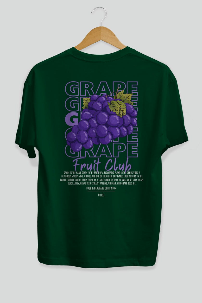 Grape Arka Baskılı Oversize t-shirt Erkek Kadın Pamuk Bisiklet Yaka tişort