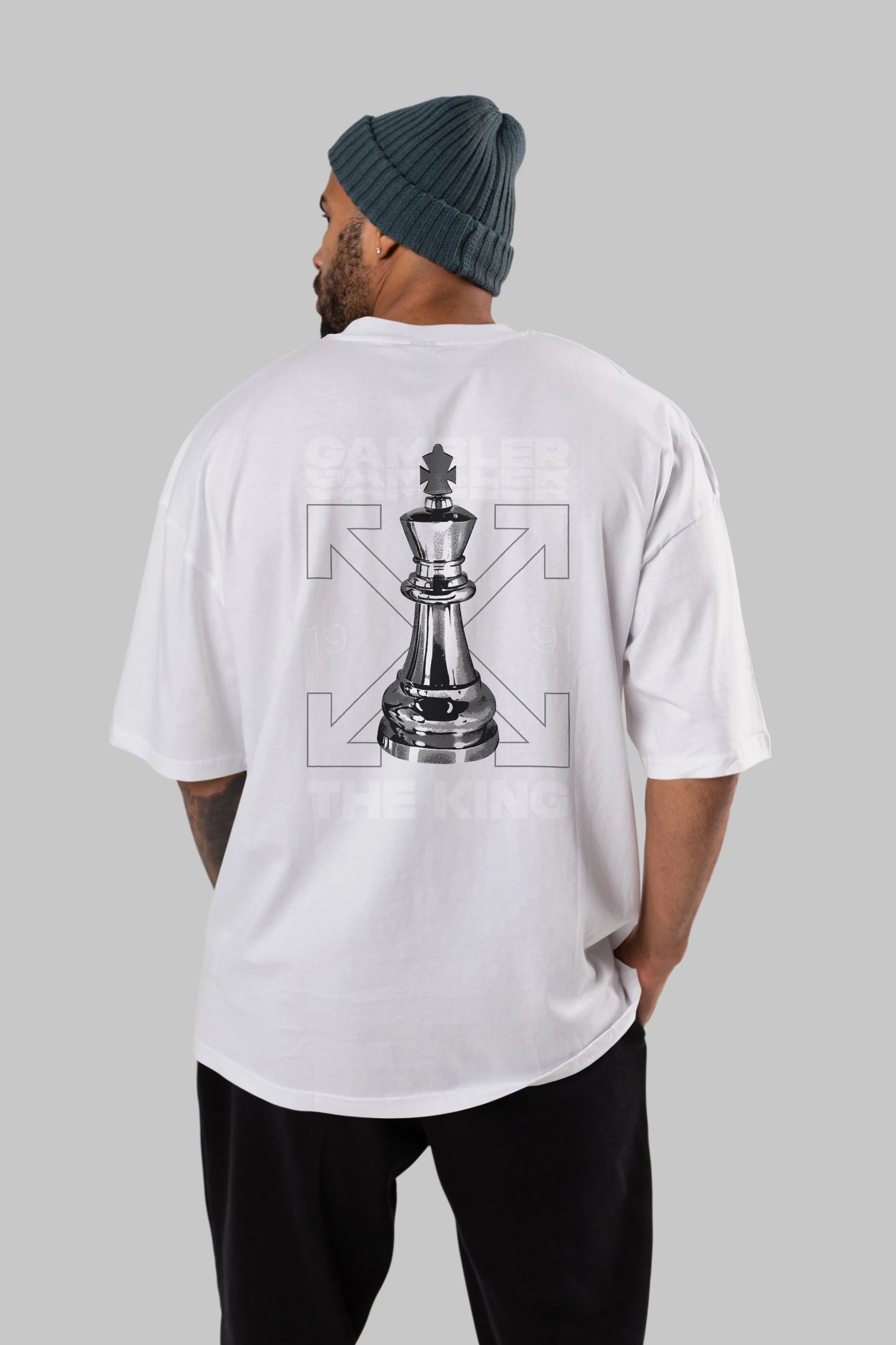 Gambler The King Arka Baskılı Oversize t-shirt Erkek Kadın Unisex