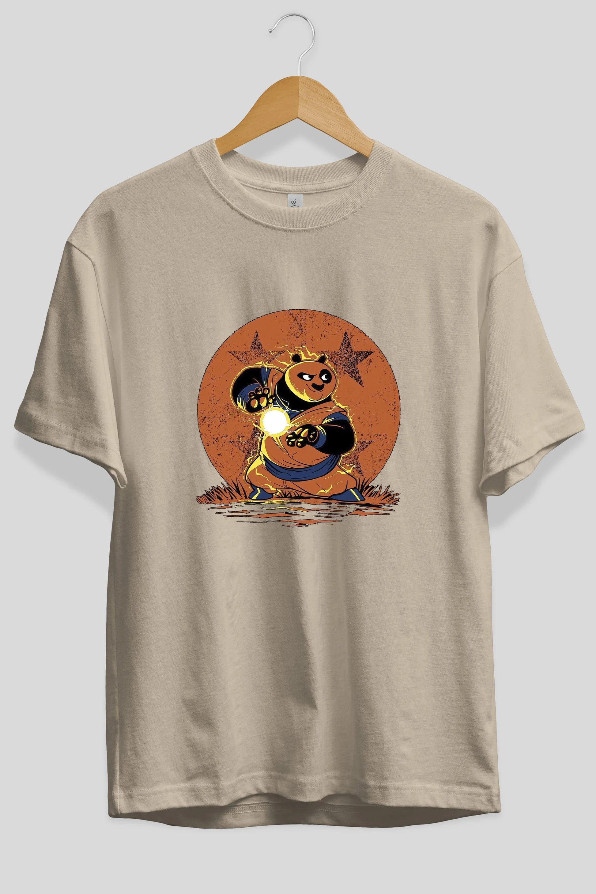 Kung Fu Panda Ön Baskılı Oversize t-shirt Erkek Kadın Unisex %100 Pamuk Bisiklet Yaka tişort