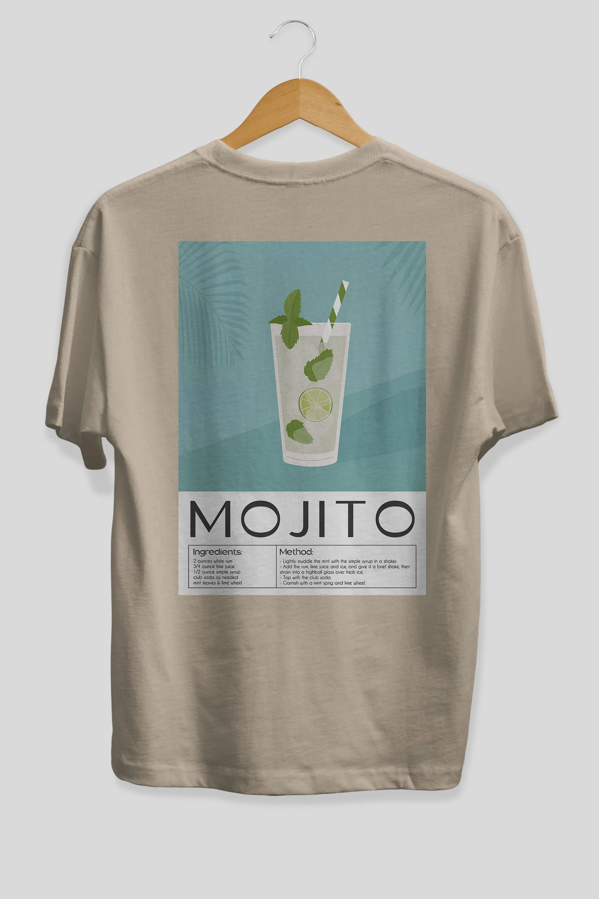 Mojito 4 Arka Baskılı Oversize t-shirt Erkek Kadın Unisex %100 Pamuk Bisiklet Yaka tişort