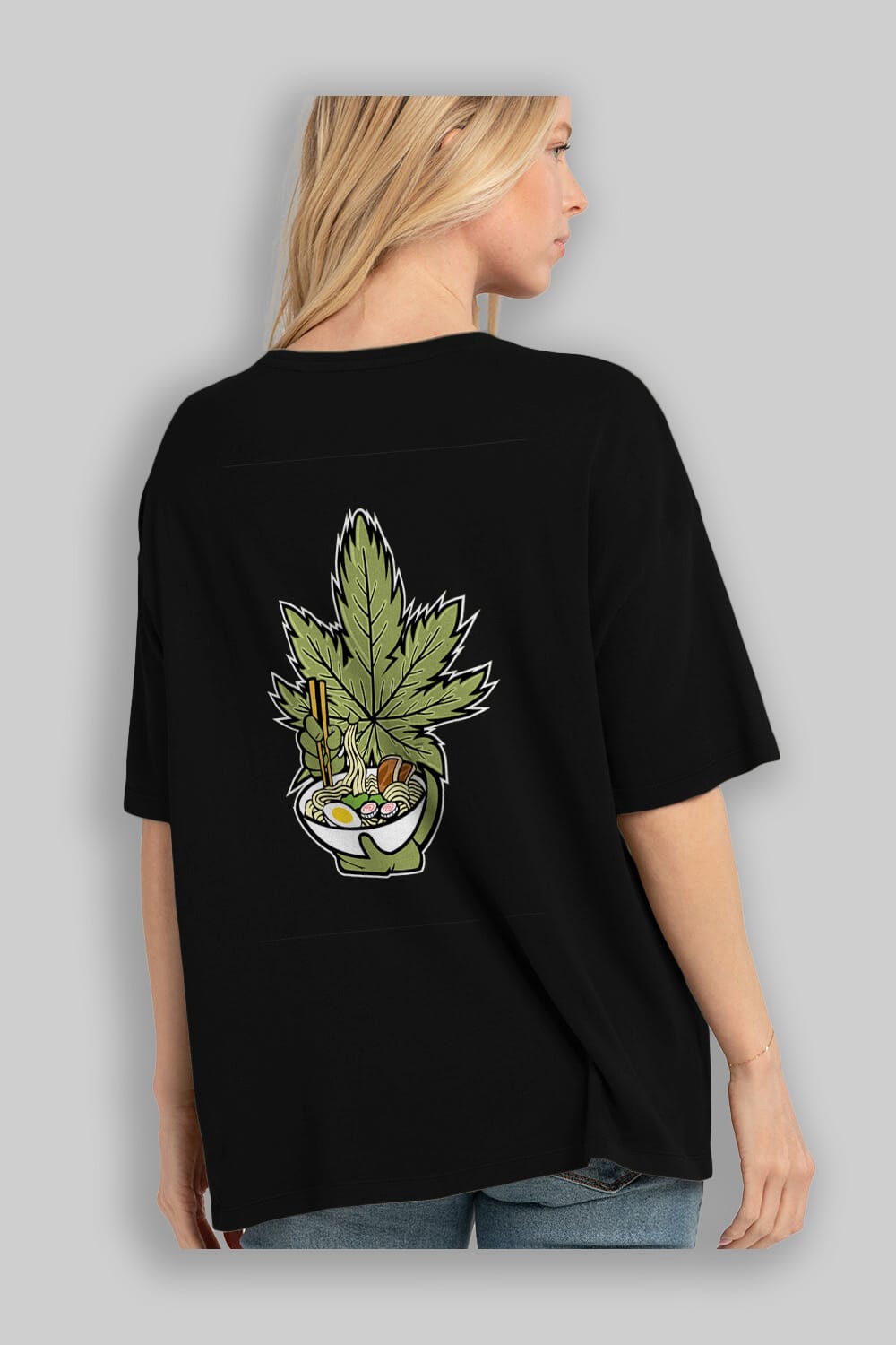 Weed Ramen Arka Baskılı Oversize t-shirt Erkek Kadın Unisex %100 Pamuk tişort