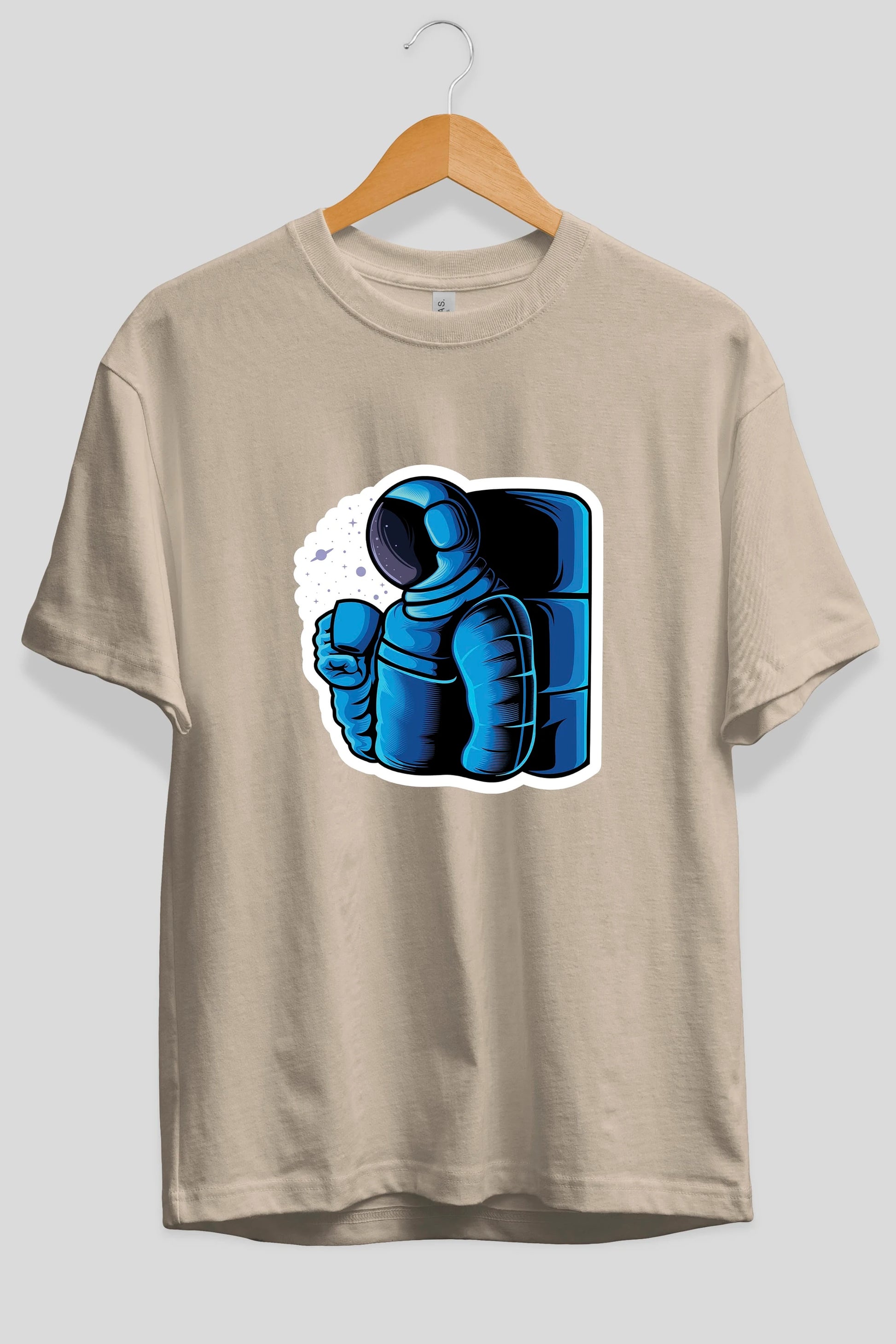 Drinking coffee in space sticker Ön Baskılı Oversize t-shirt Erkek Kadın Unisex