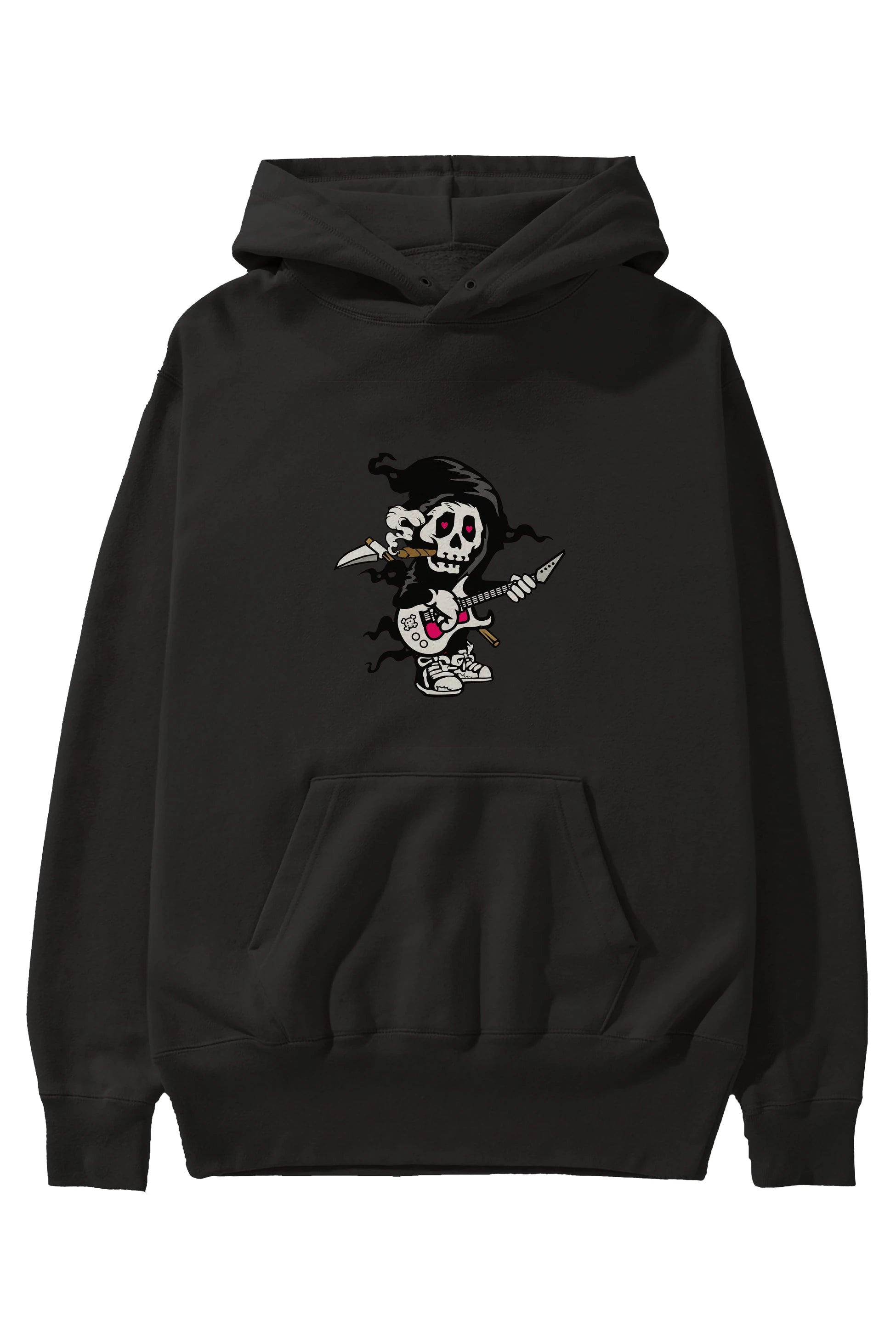 Grim Rockstar Ön Baskılı Hoodie Oversize Kapüşonlu Sweatshirt Erkek Kadın Unisex
