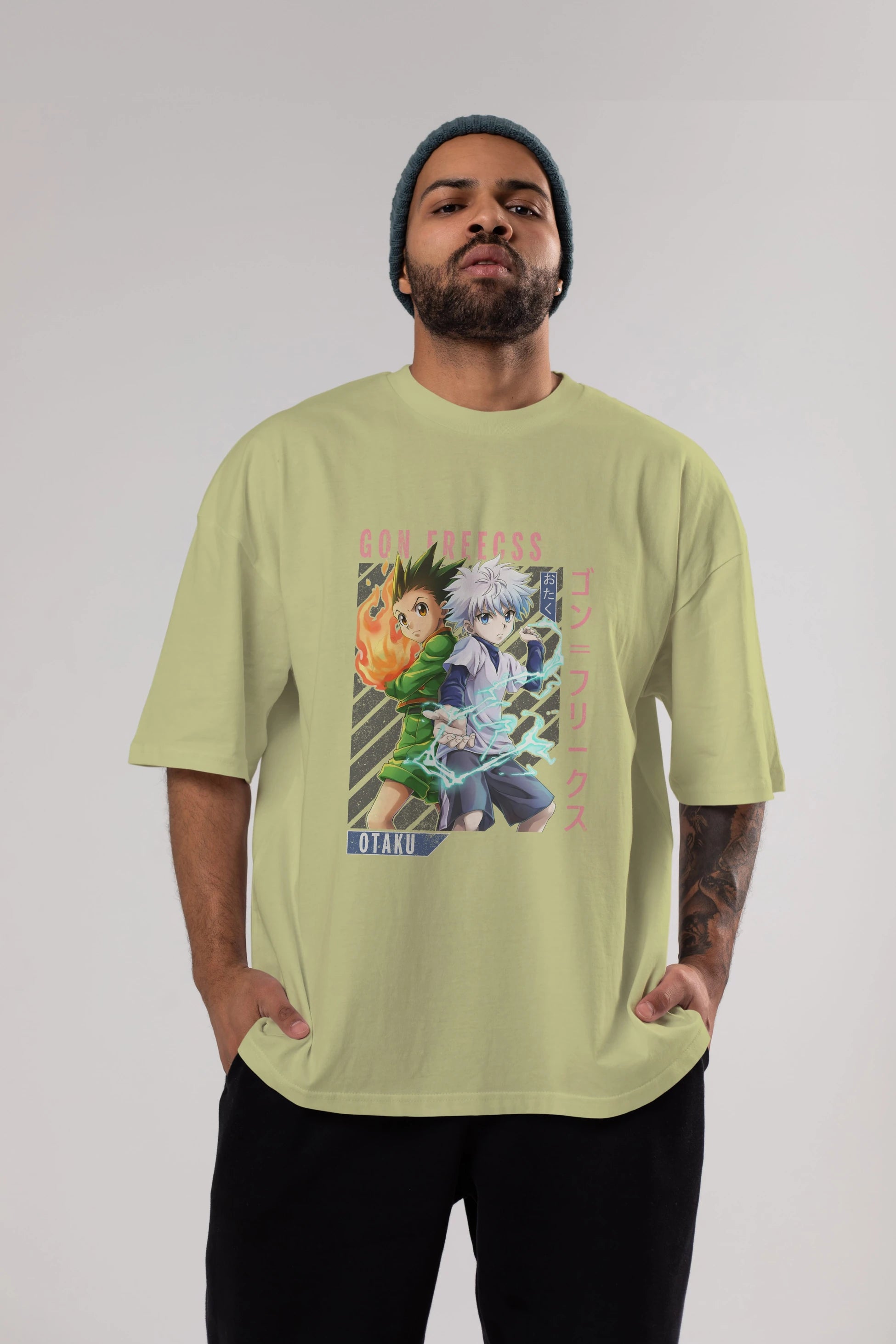 Gon Freecss HUNTER X HUNTER 1 Anime Ön Baskılı Oversize t-shirt %100 pamuk Erkek Kadın Unisex