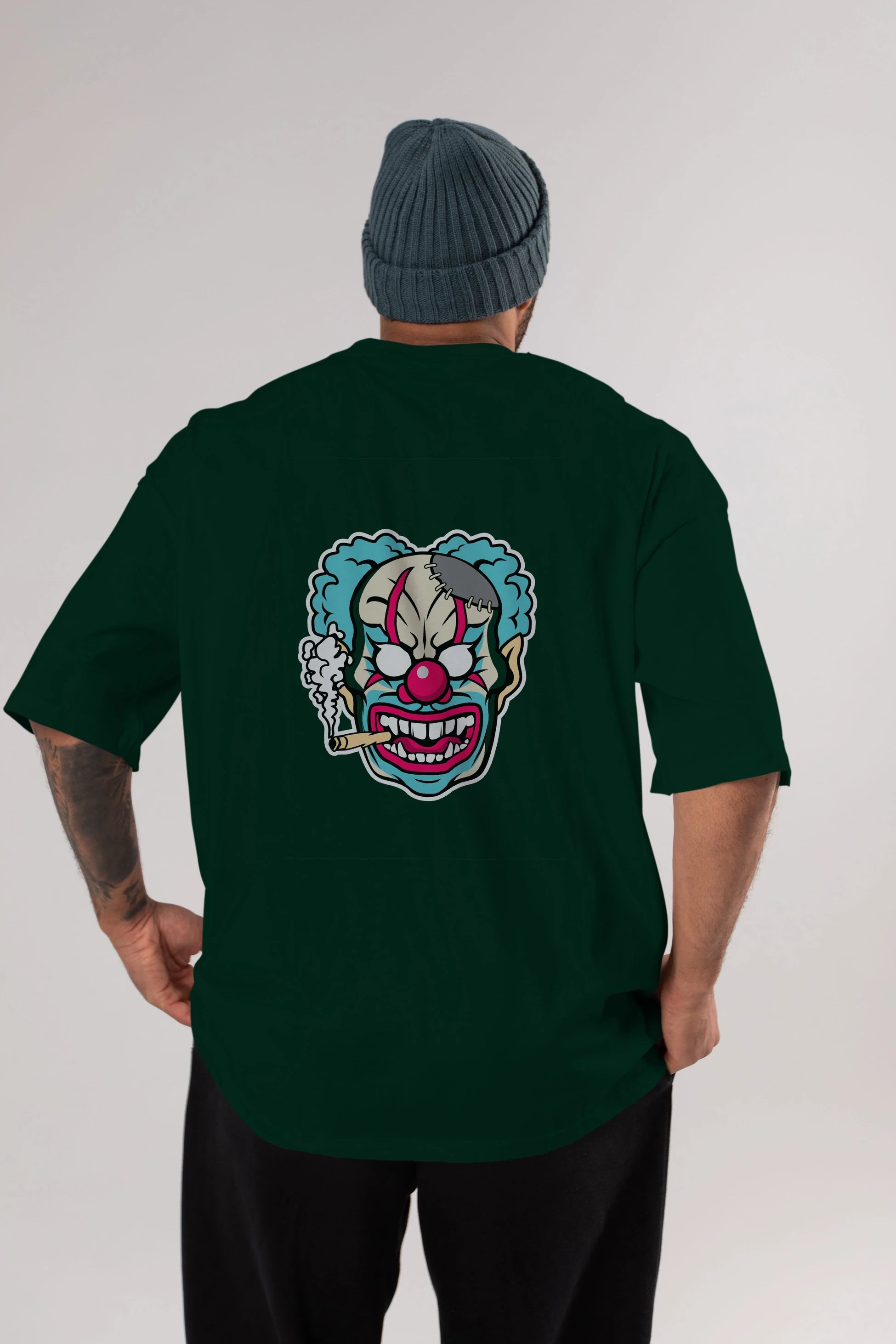 Clown Beast Arka Baskılı Oversize t-shirt Erkek Kadın Unisex %100 Pamuk tişort