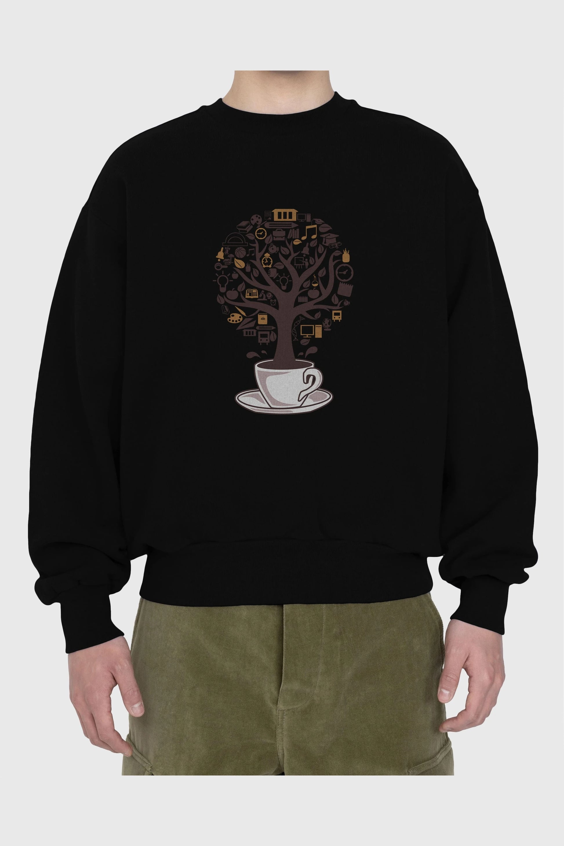 Coffee Tree Ön Baskılı Oversize Sweatshirt Erkek Kadın Unisex