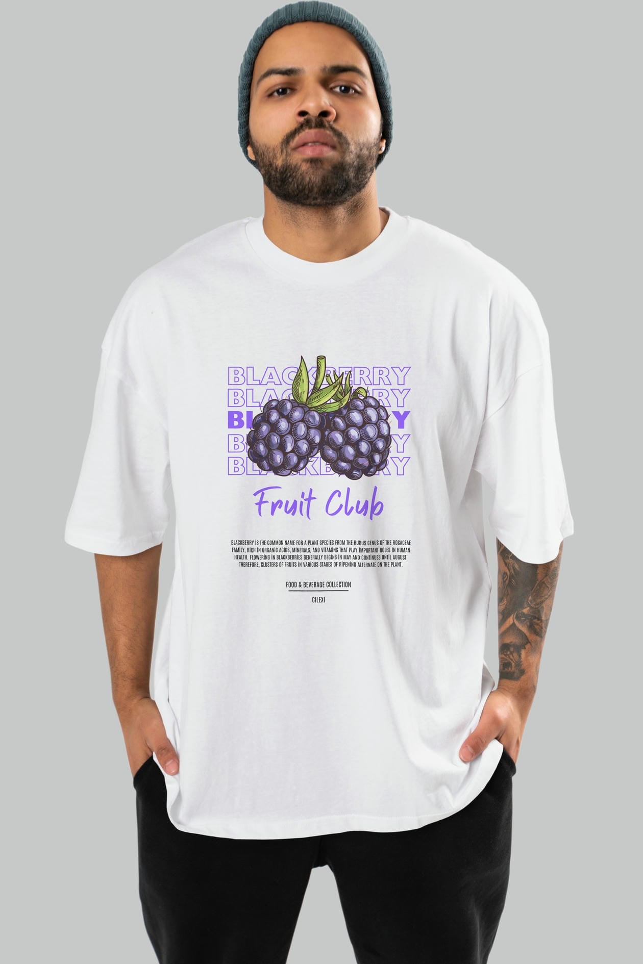 Blackberry Ön Baskılı Oversize t-shirt Erkek Kadın Pamuk Bisiklet Yaka tişort
