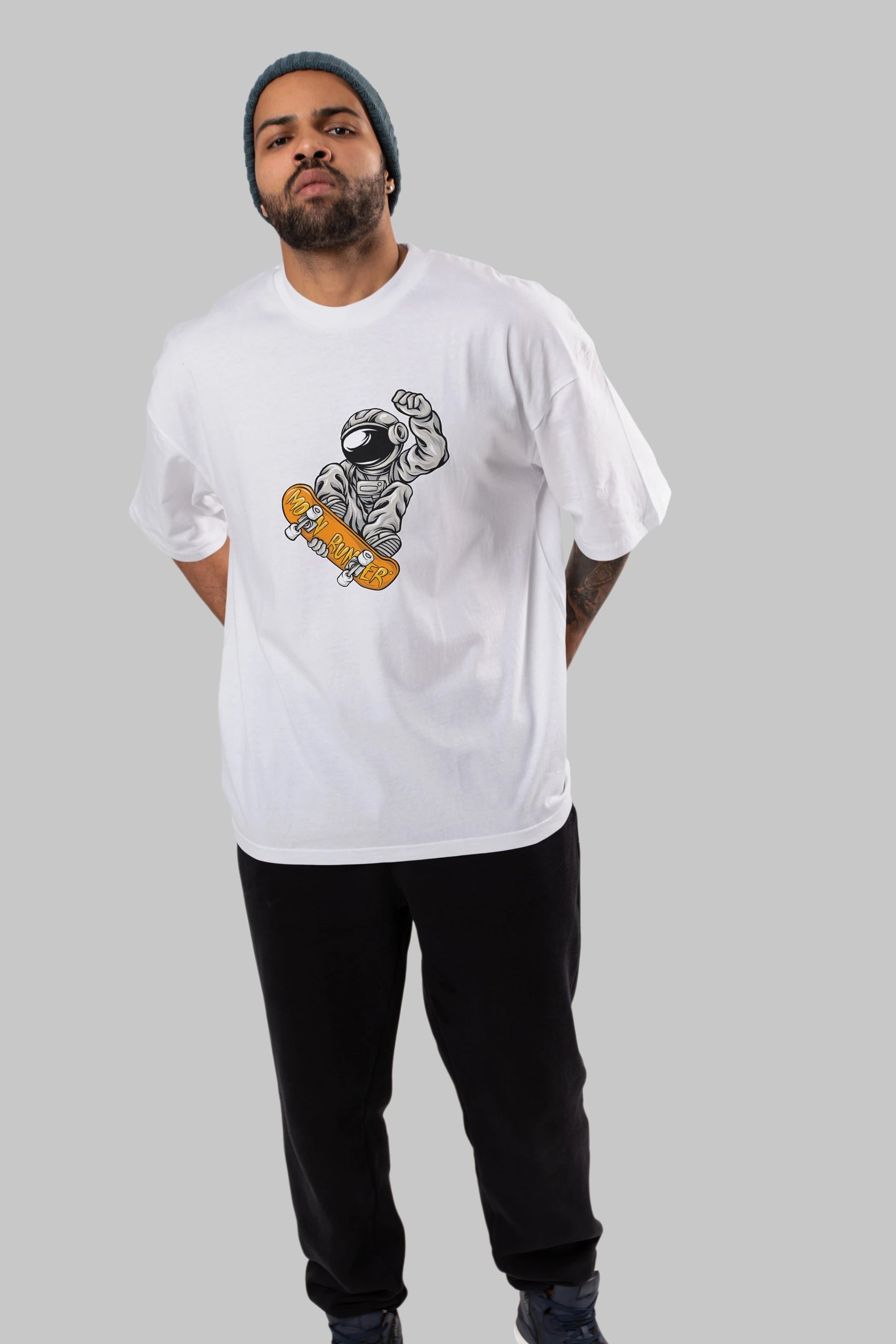 Moon Runner Ön Baskılı Oversize t-shirt Erkek Kadın Unisex