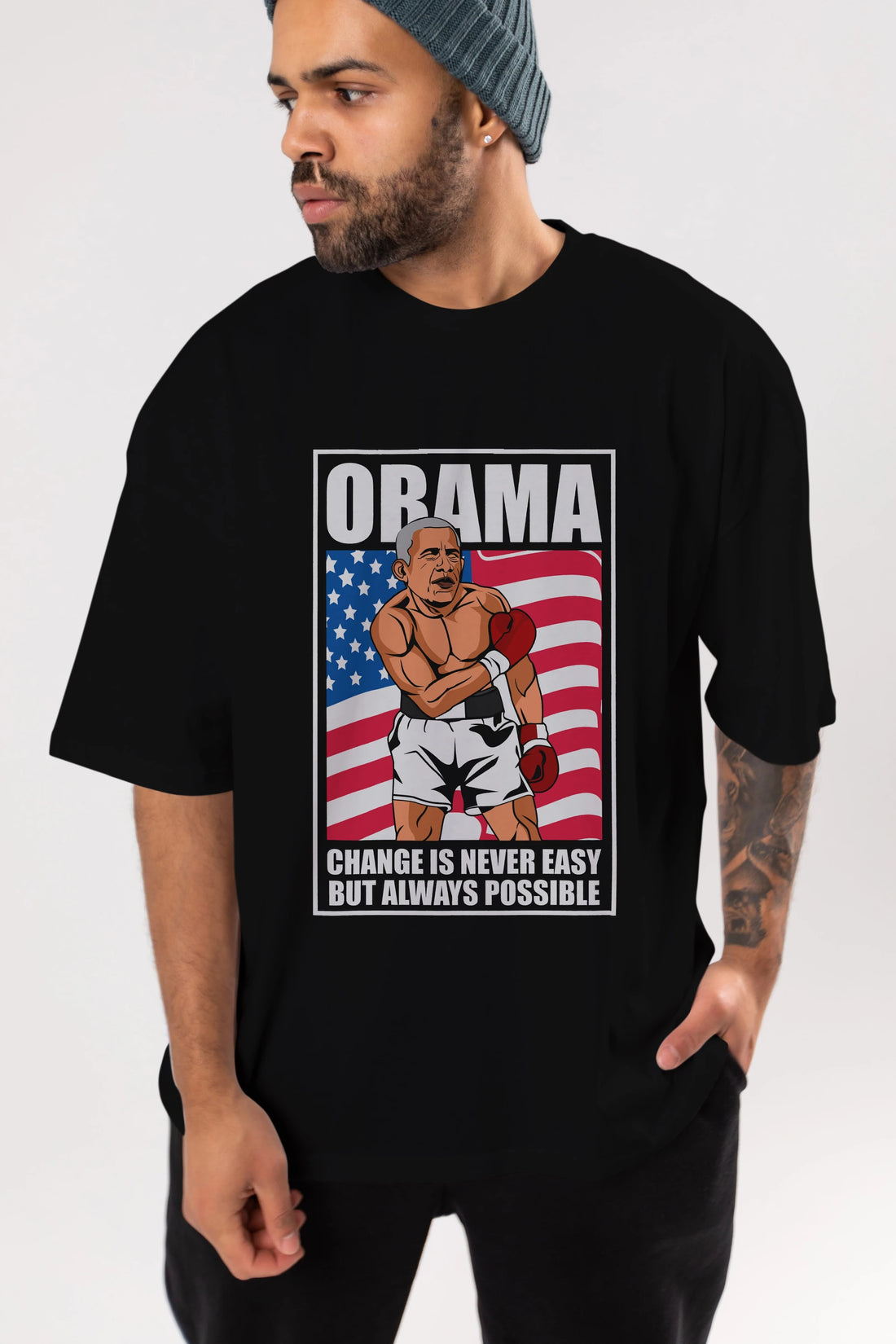 Obama Ön Baskılı Oversize t-shirt Erkek Kadın Unisex %100 Pamuk tişort