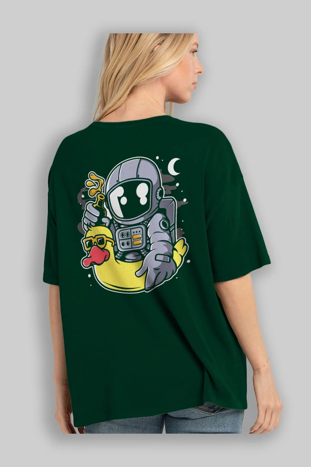 Astronaut Duck Balloon Arka Baskılı Oversize t-shirt Erkek Kadın Unisex