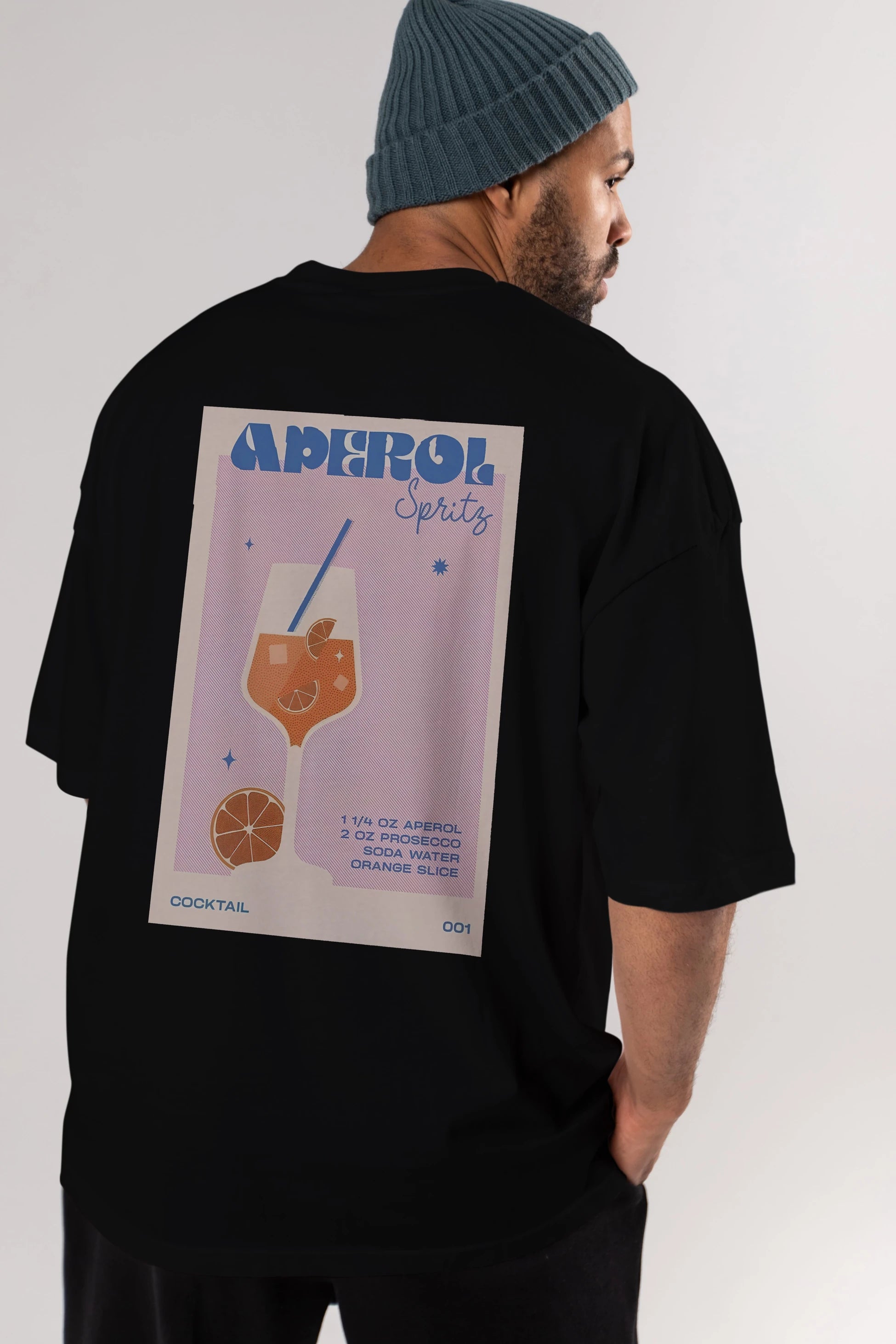 Aperol Spritz Arka Baskılı Oversize t-shirt Erkek Kadın Unisex %100 Pamuk Bisiklet Yaka tişort