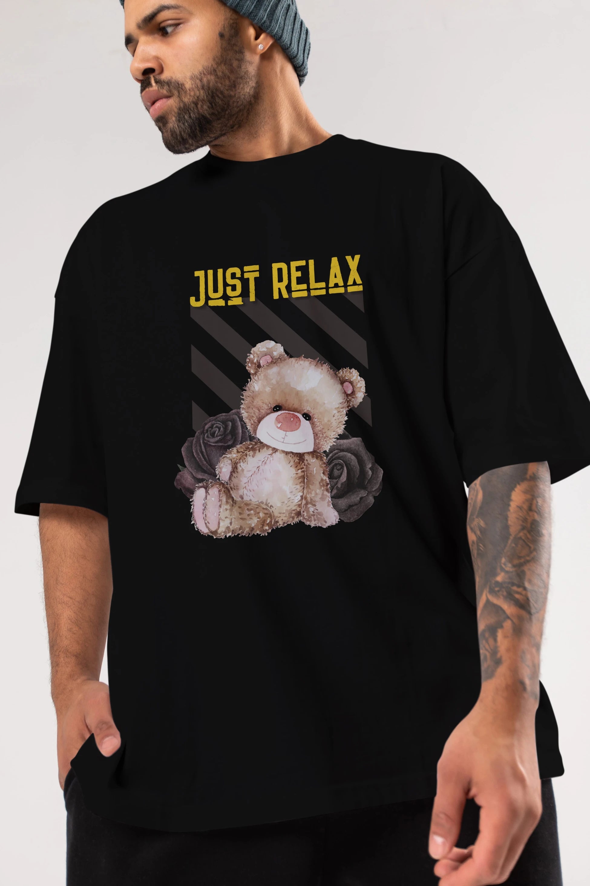 Just Relax Teddy Bear Ön Baskılı Oversize t-shirt Erkek Kadın Unisex