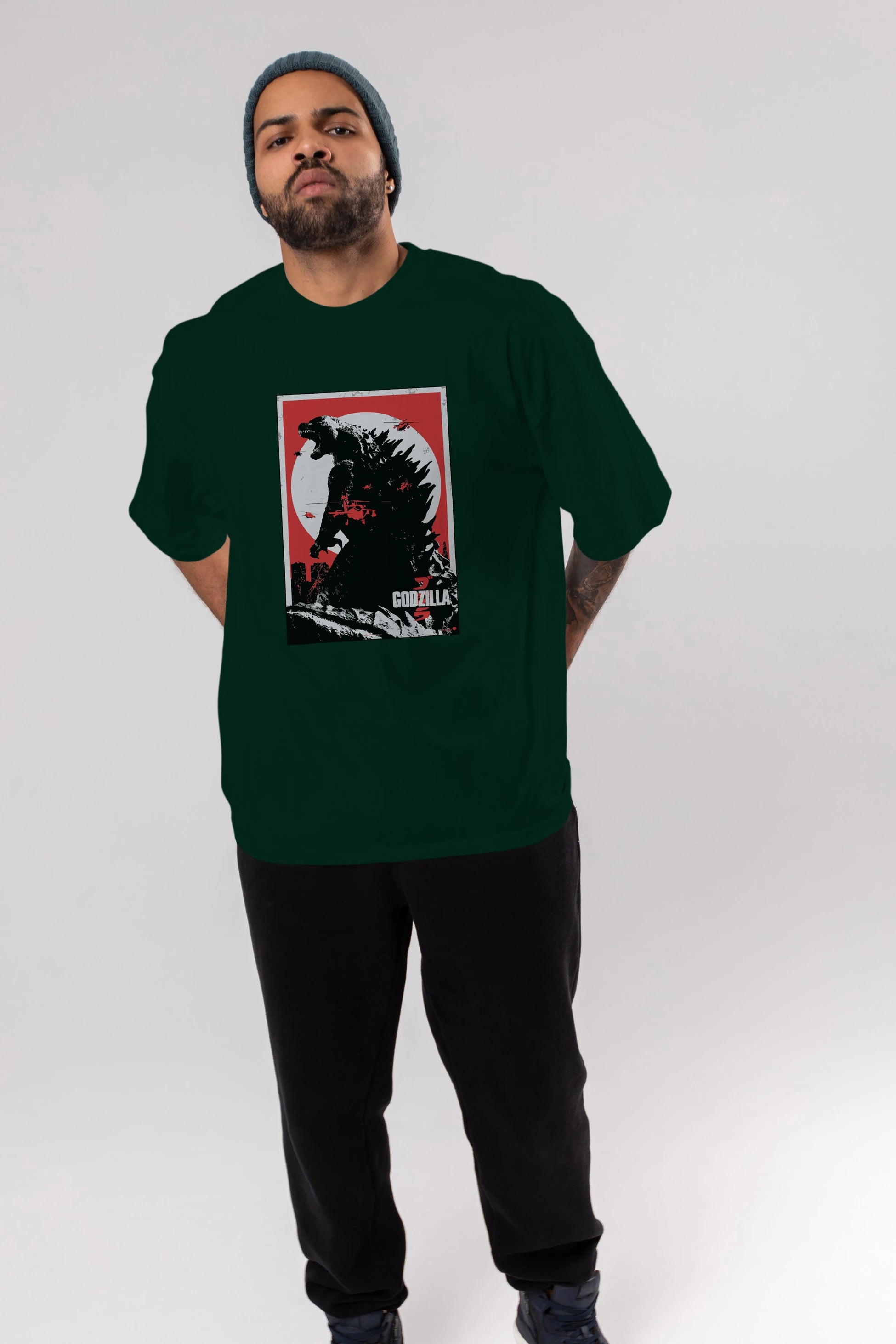 Godzilla (2) Ön Baskılı Oversize t-shirt Erkek Kadın Unisex %100 Pamuk Bisiklet Yaka tişort