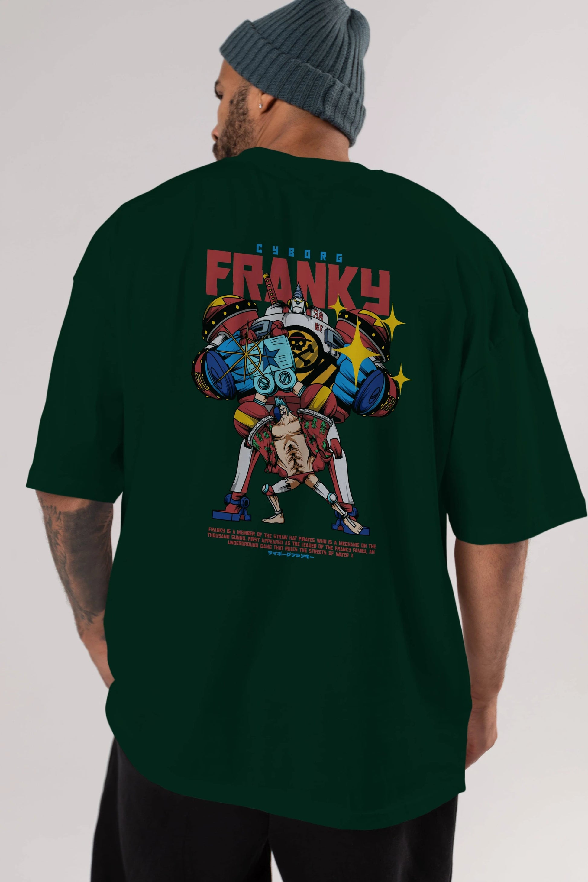 Cyborg Franky Anime Arka Baskılı Oversize t-shirt Erkek Kadın Unisex