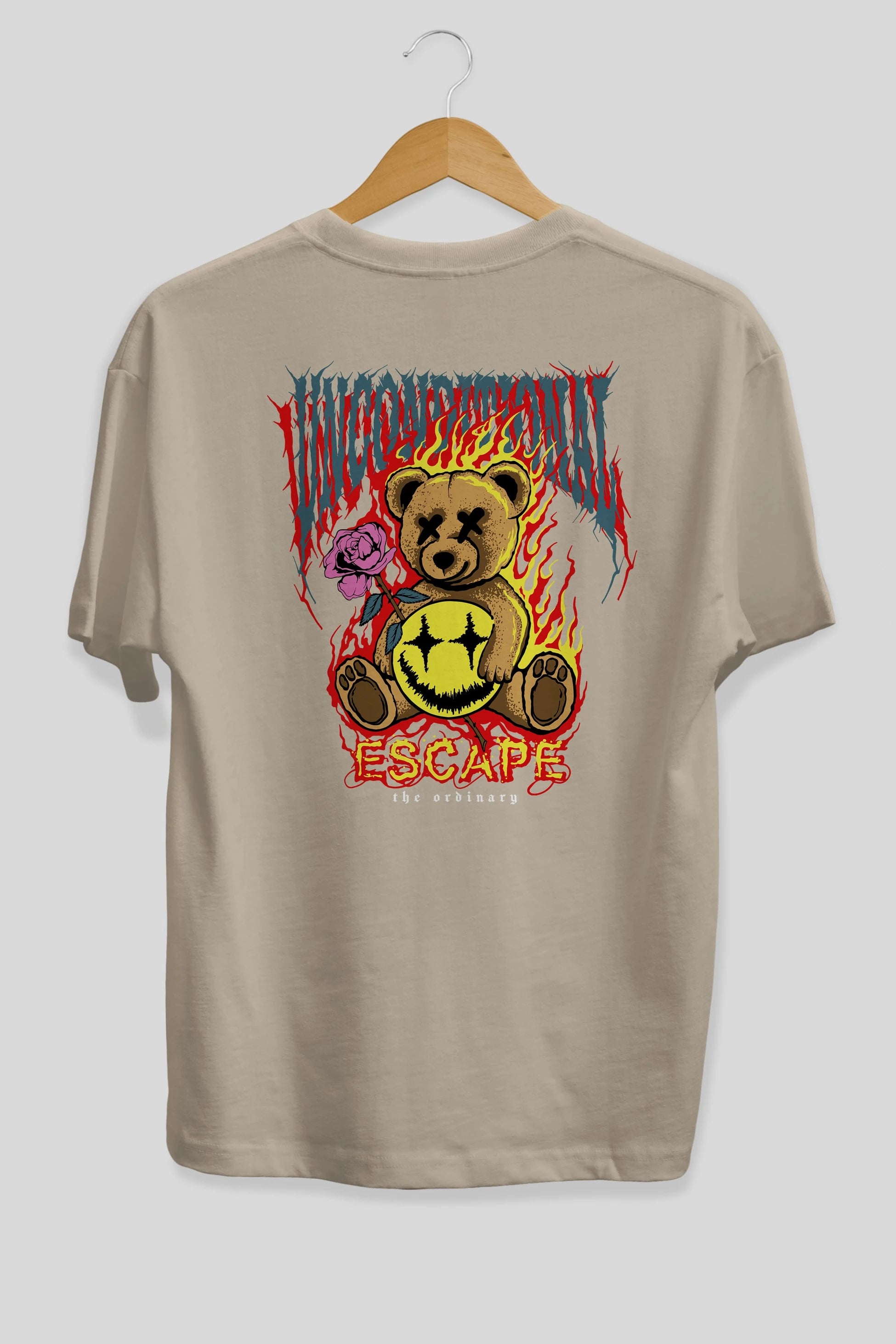 Escape Bear Arka Baskılı Oversize t-shirt Erkek Kadın Unisex