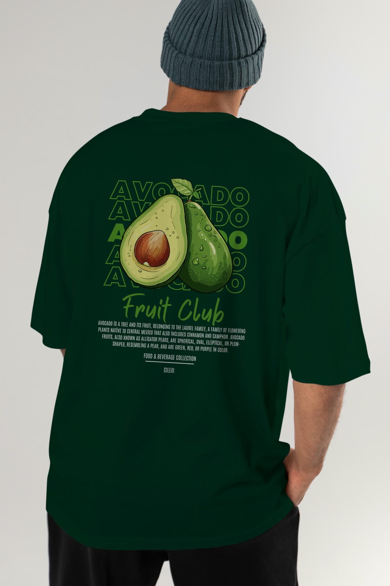 Avocado Arka Baskılı Oversize t-shirt Erkek Kadın Pamuk Bisiklet Yaka tişort