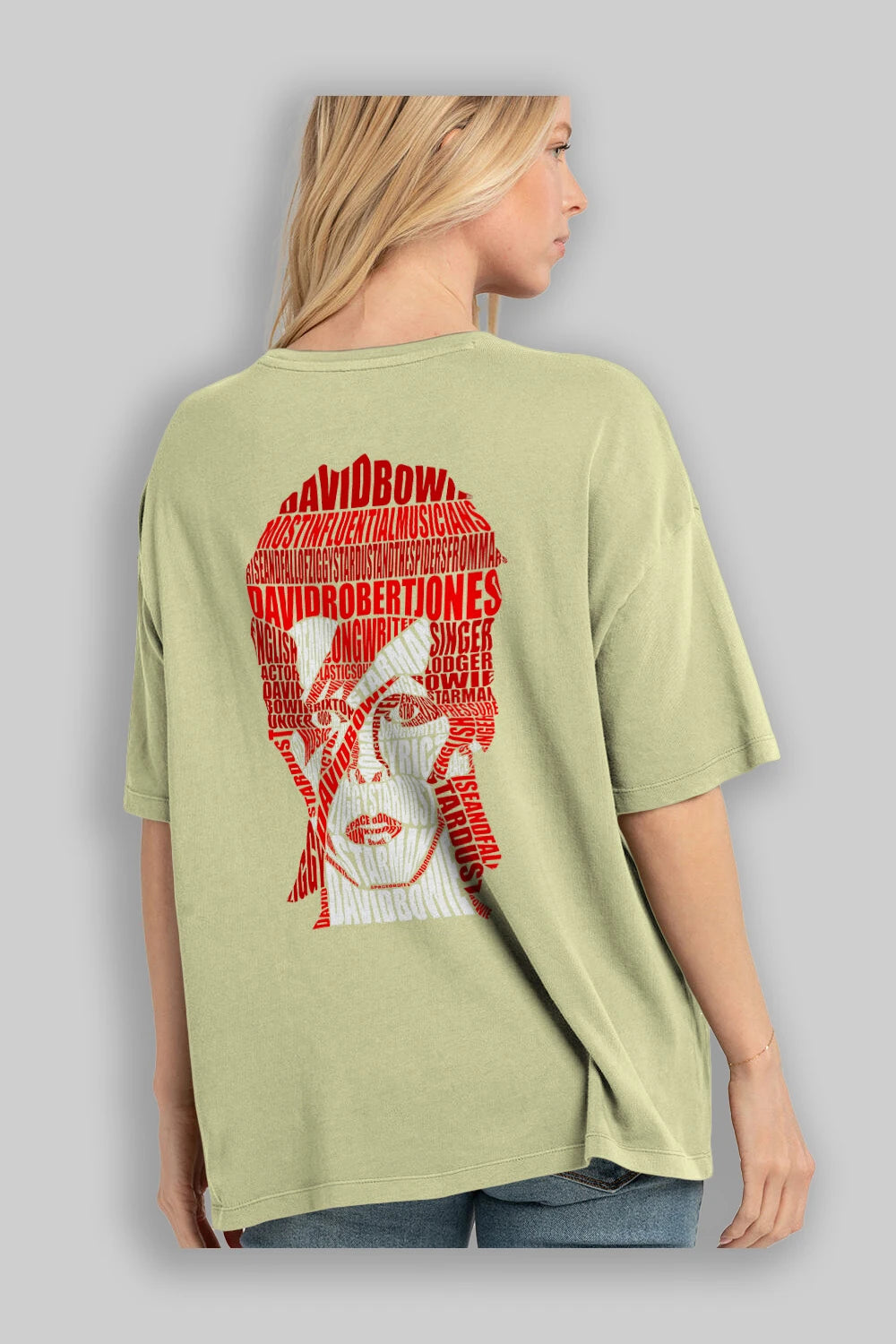 David Bowie Calligram Arka Baskılı Oversize t-shirt %100 pamuk Erkek Kadın Unisex