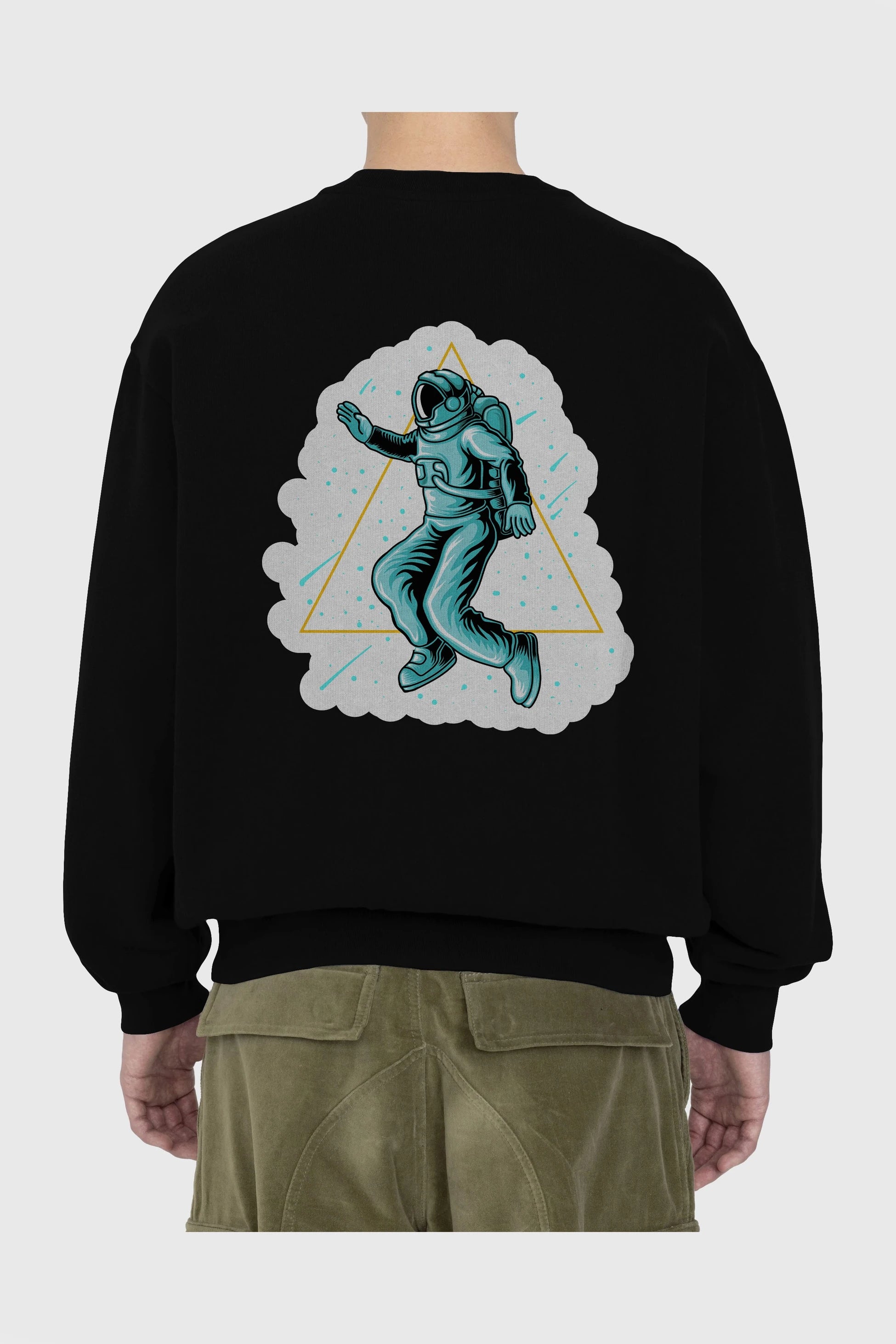 Astronaut Starry Triangle Sticker Arka Baskılı Oversize Sweatshirt Erkek Kadın Unisex