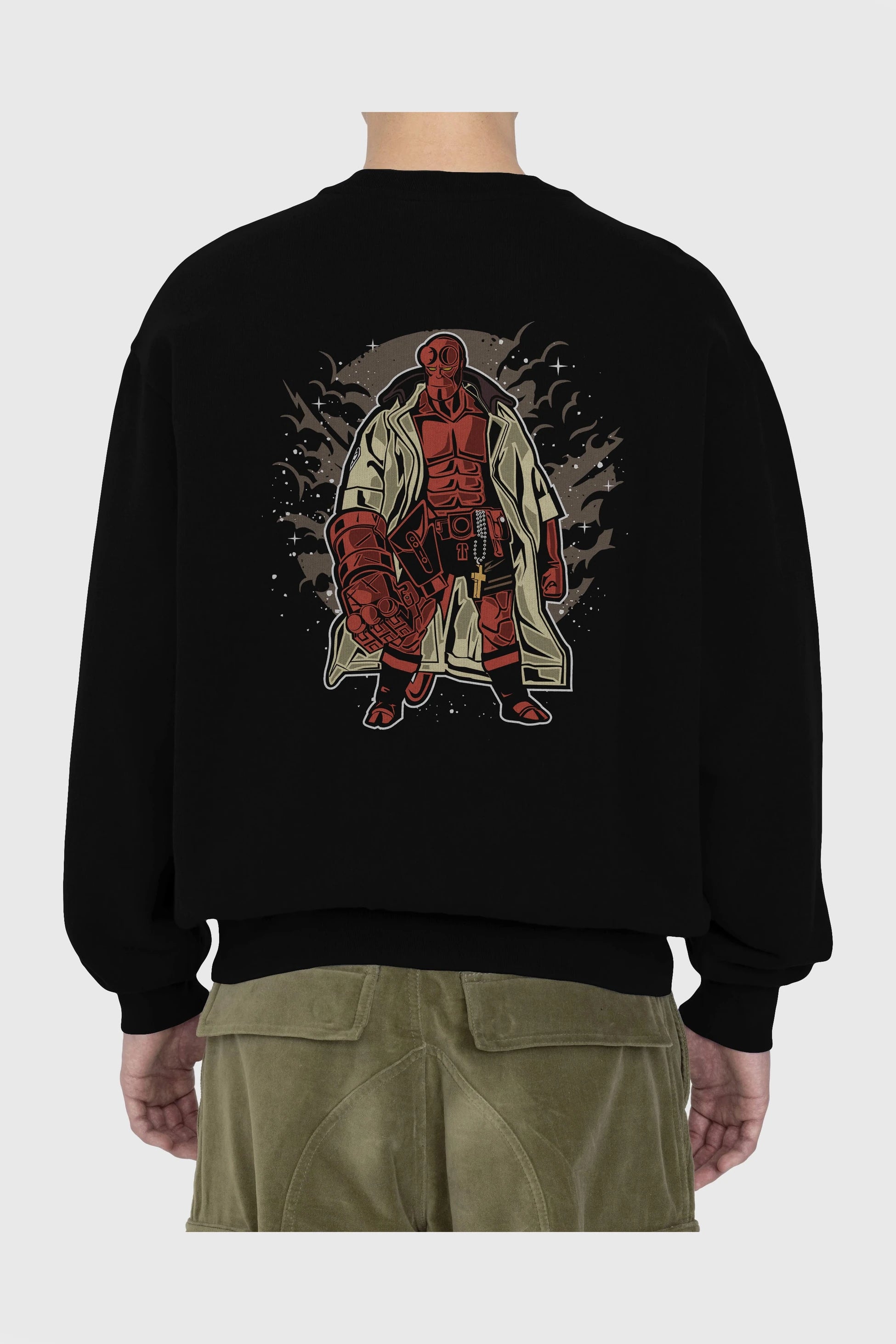 Hellboy Arka Baskılı Oversize Sweatshirt Erkek Kadın Unisex