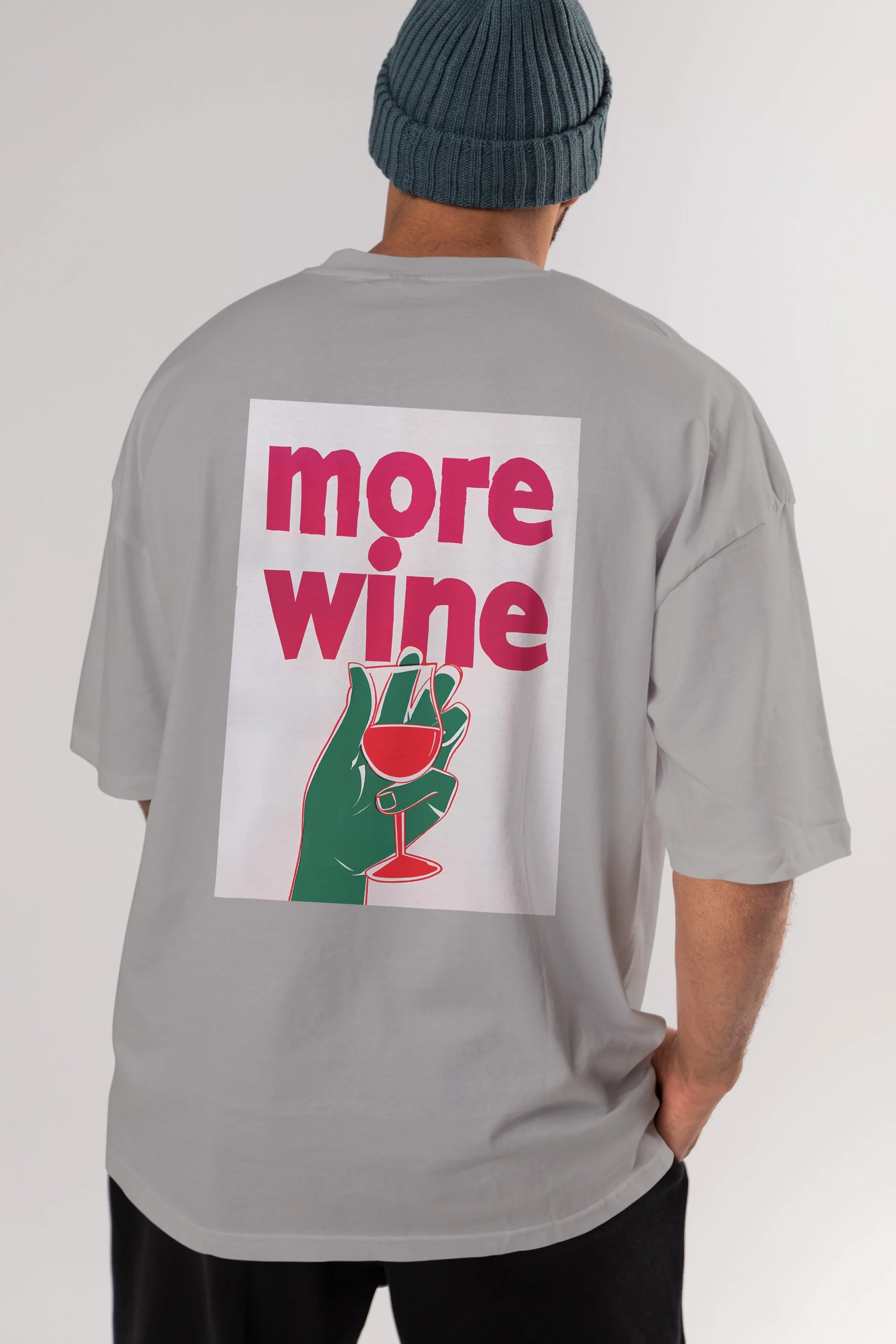 More Wine 3 Arka Baskılı Oversize t-shirt Erkek Kadın Unisex %100 Pamuk Bisiklet Yaka tişort