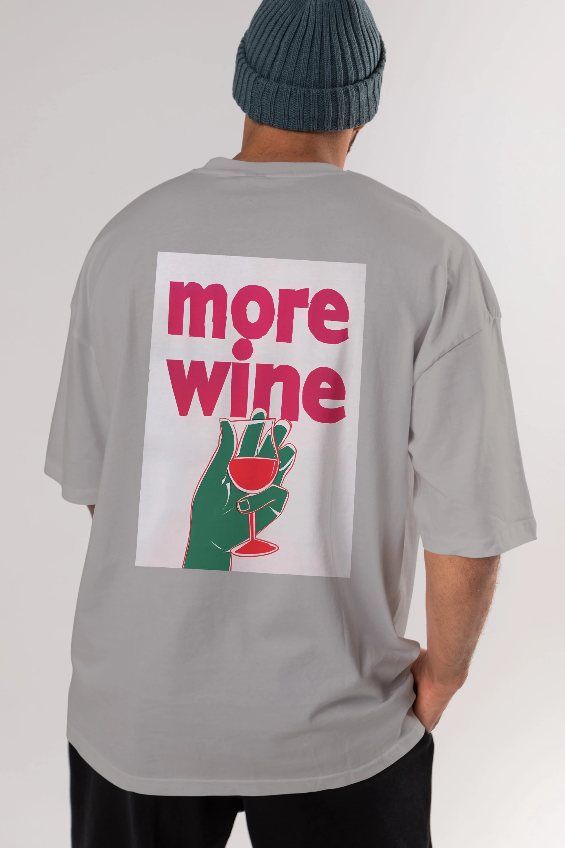 More Wine 3 Arka Baskılı Oversize t-shirt Erkek Kadın Unisex %100 Pamuk Bisiklet Yaka tişort