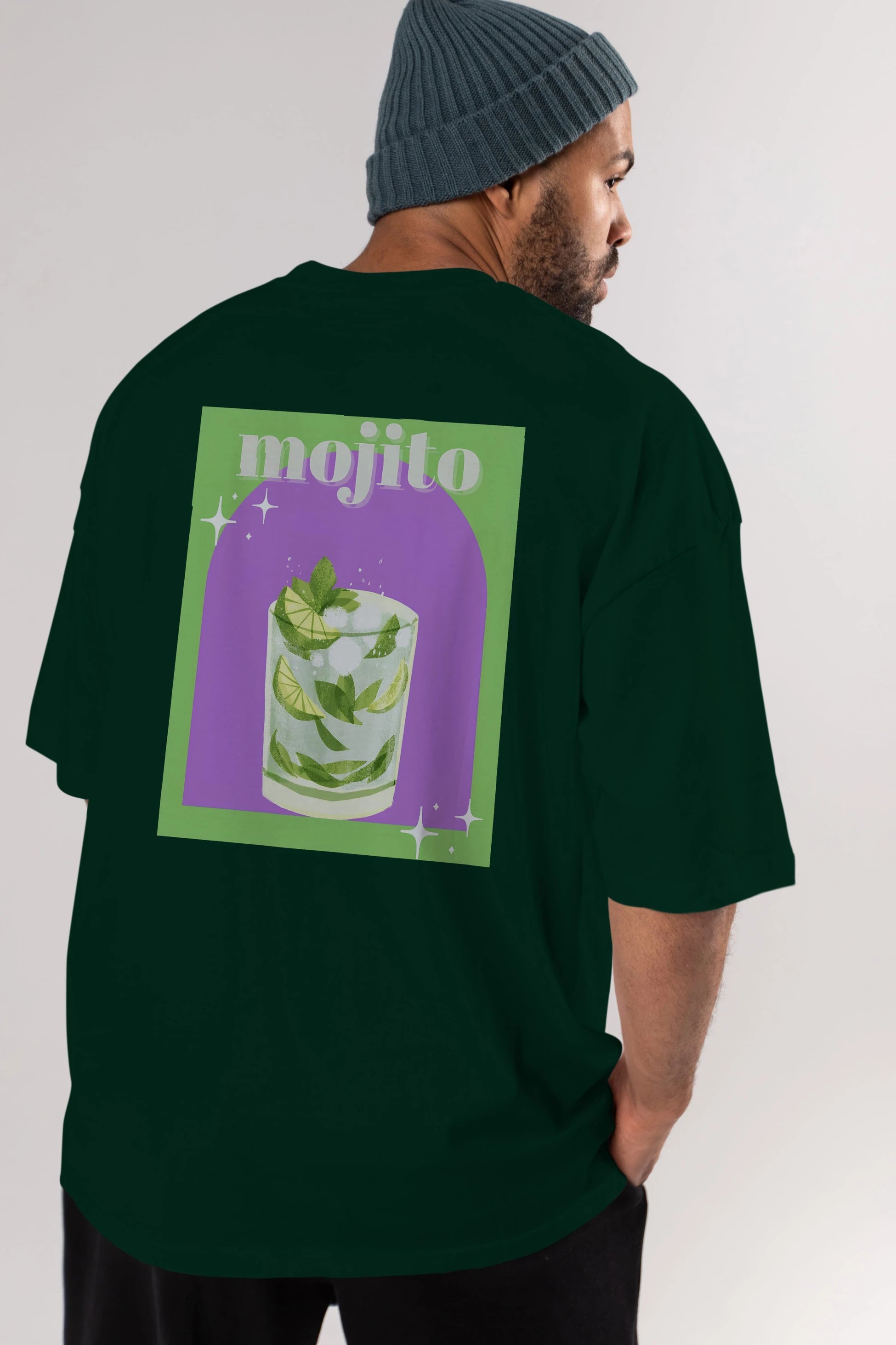 Mojito 3 Arka Baskılı Oversize t-shirt Erkek Kadın Unisex %100 Pamuk Bisiklet Yaka tişort