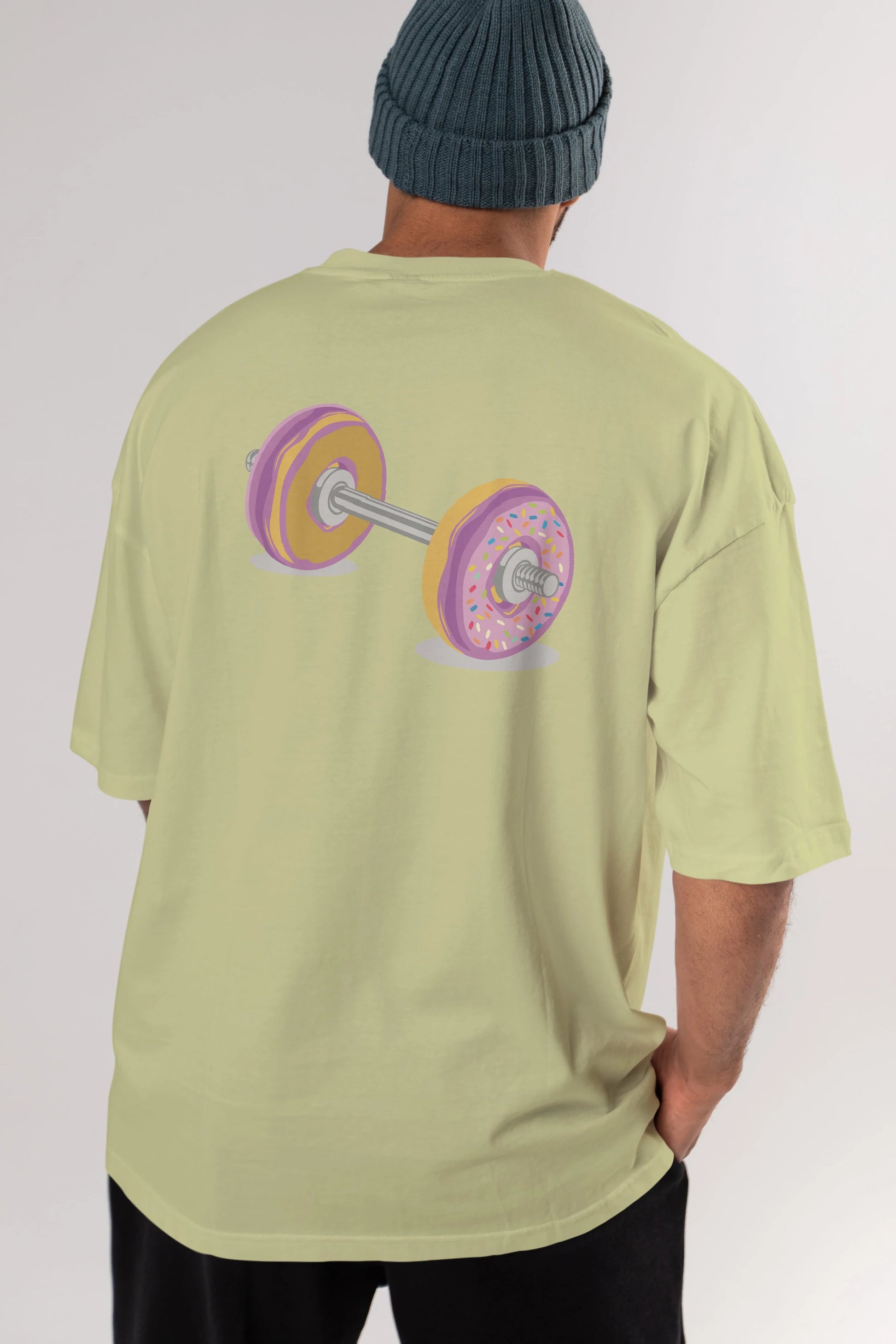 Donut Barbell Arka Baskılı Oversize t-shirt %100 pamuk Erkek Kadın Unisex