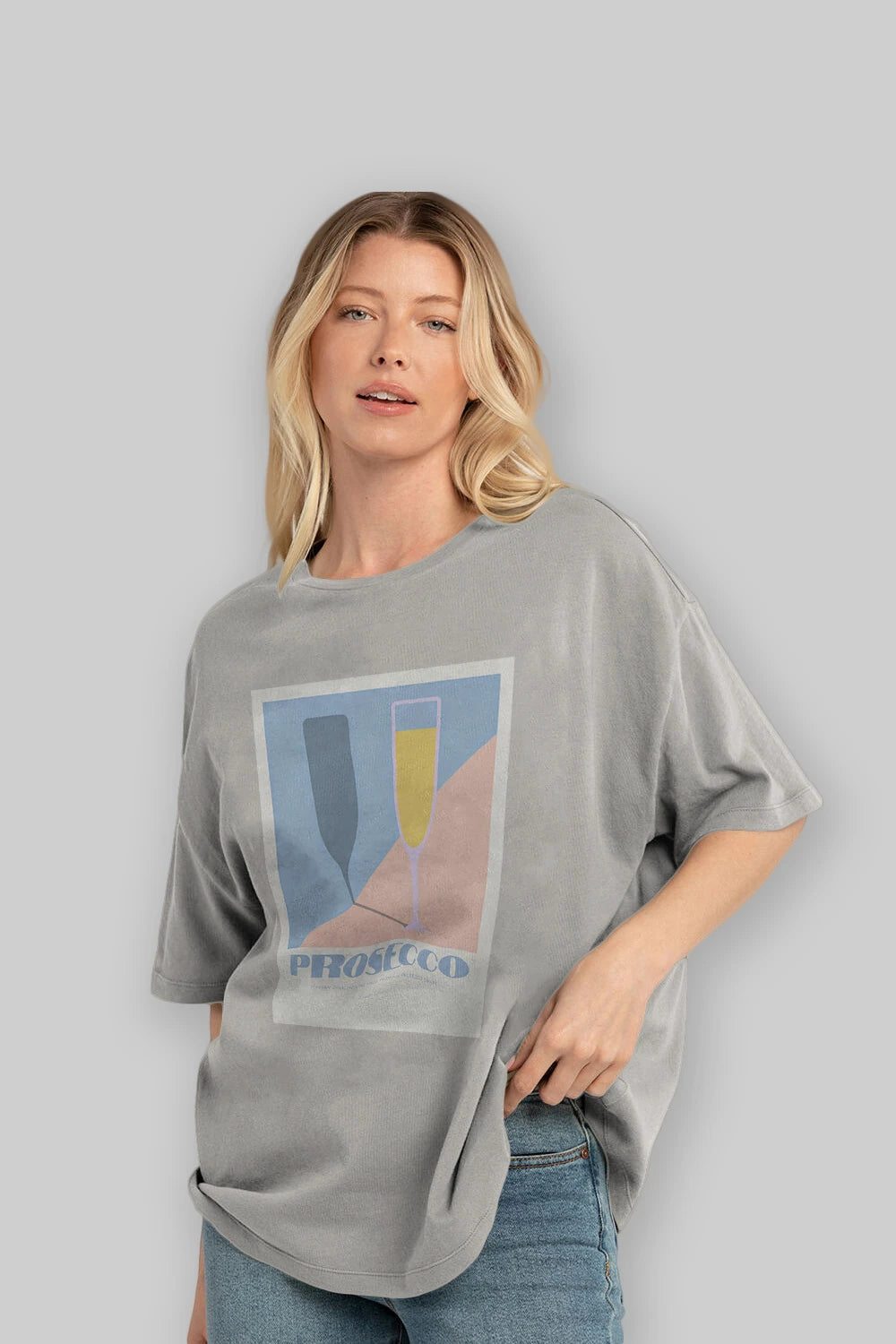 Prosecco Ön Baskılı Oversize t-shirt Erkek Kadın Unisex %100 Pamuk Bisiklet Yaka tişort