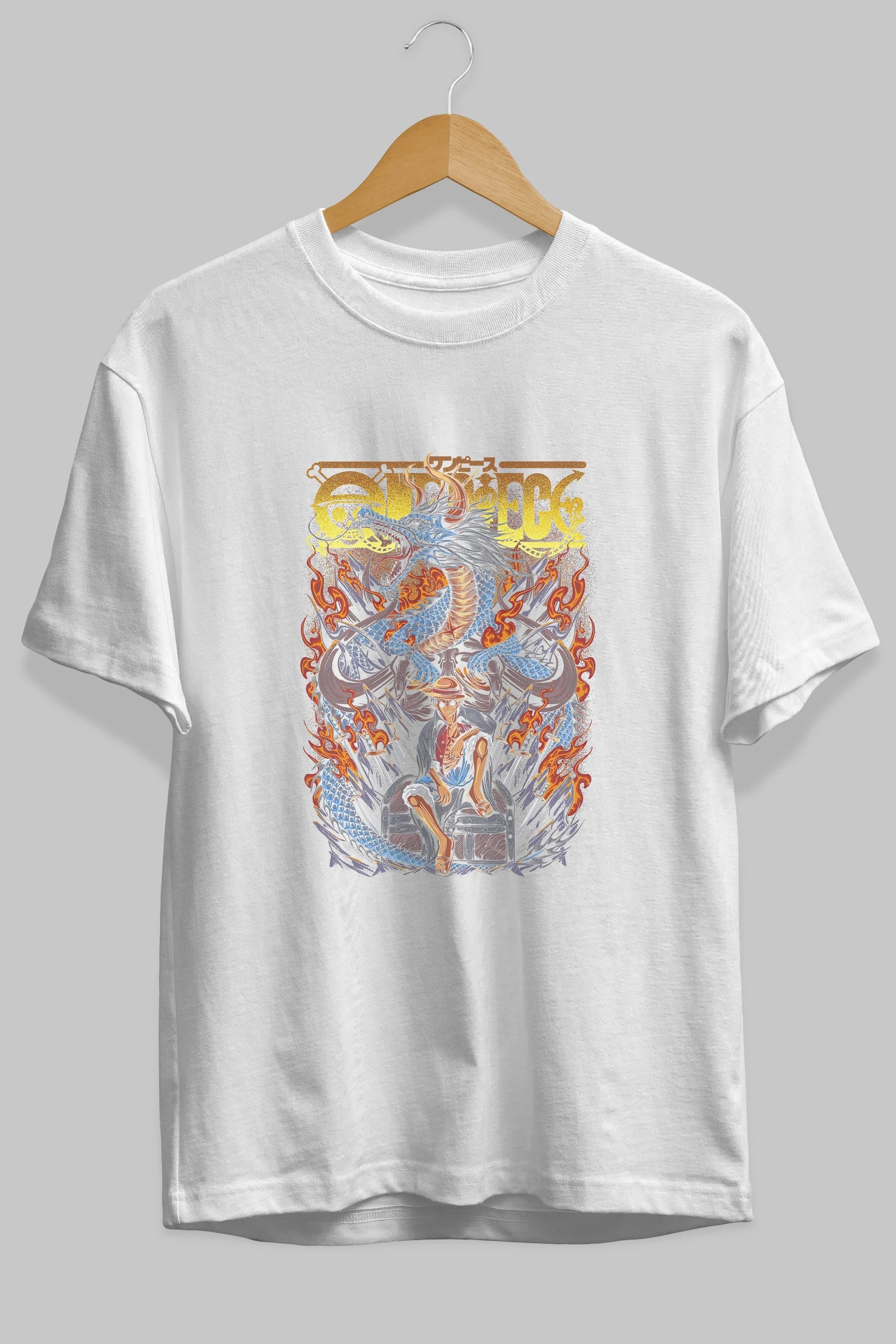 MONKEY D. LUFF-ONE PIECE Anime Ön Baskılı Oversize t-shirt %100 pamuk Erkek Kadın Unisex