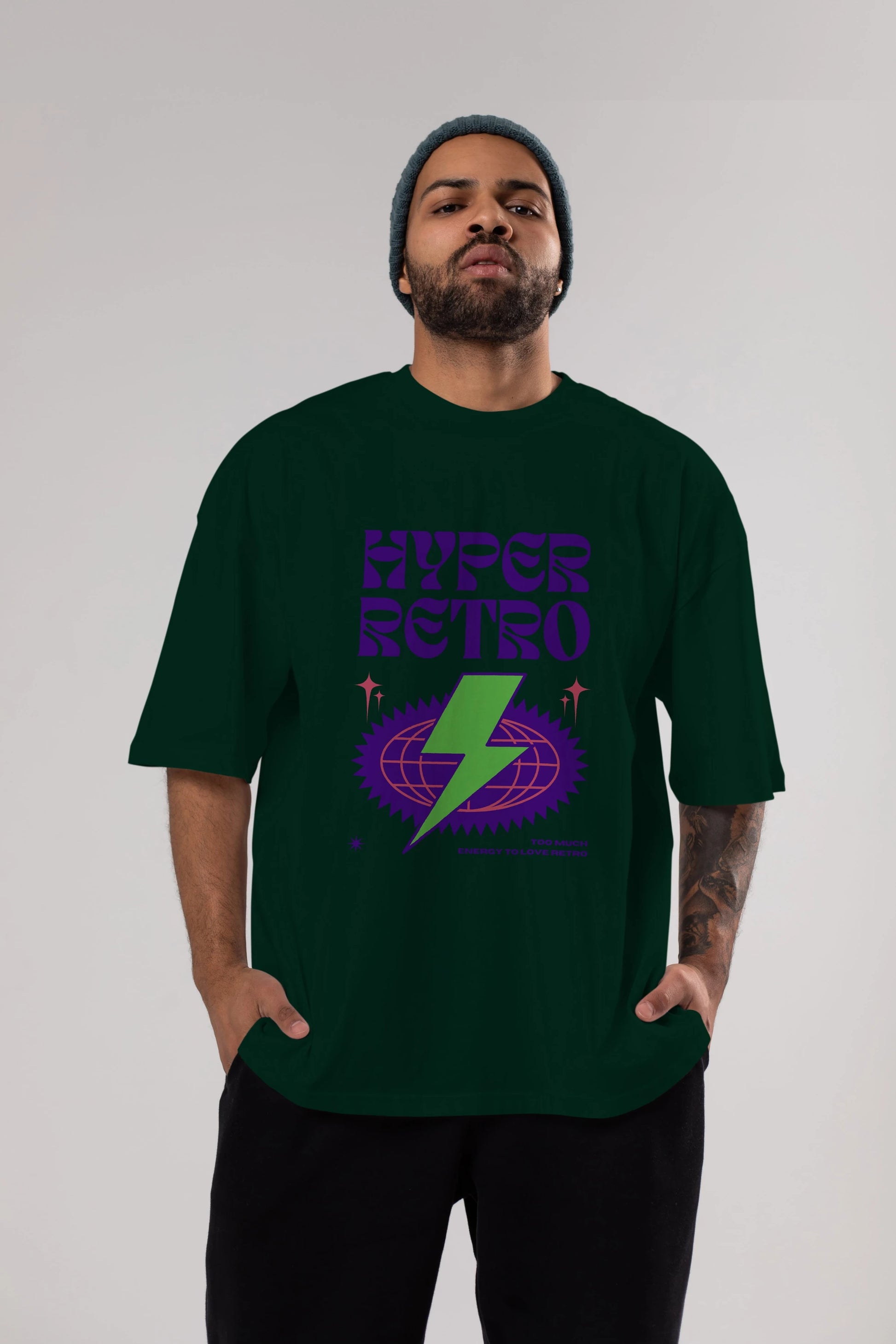Hyper Retro Yazılı Ön Baskılı Oversize t-shirt Erkek Kadın Unisex